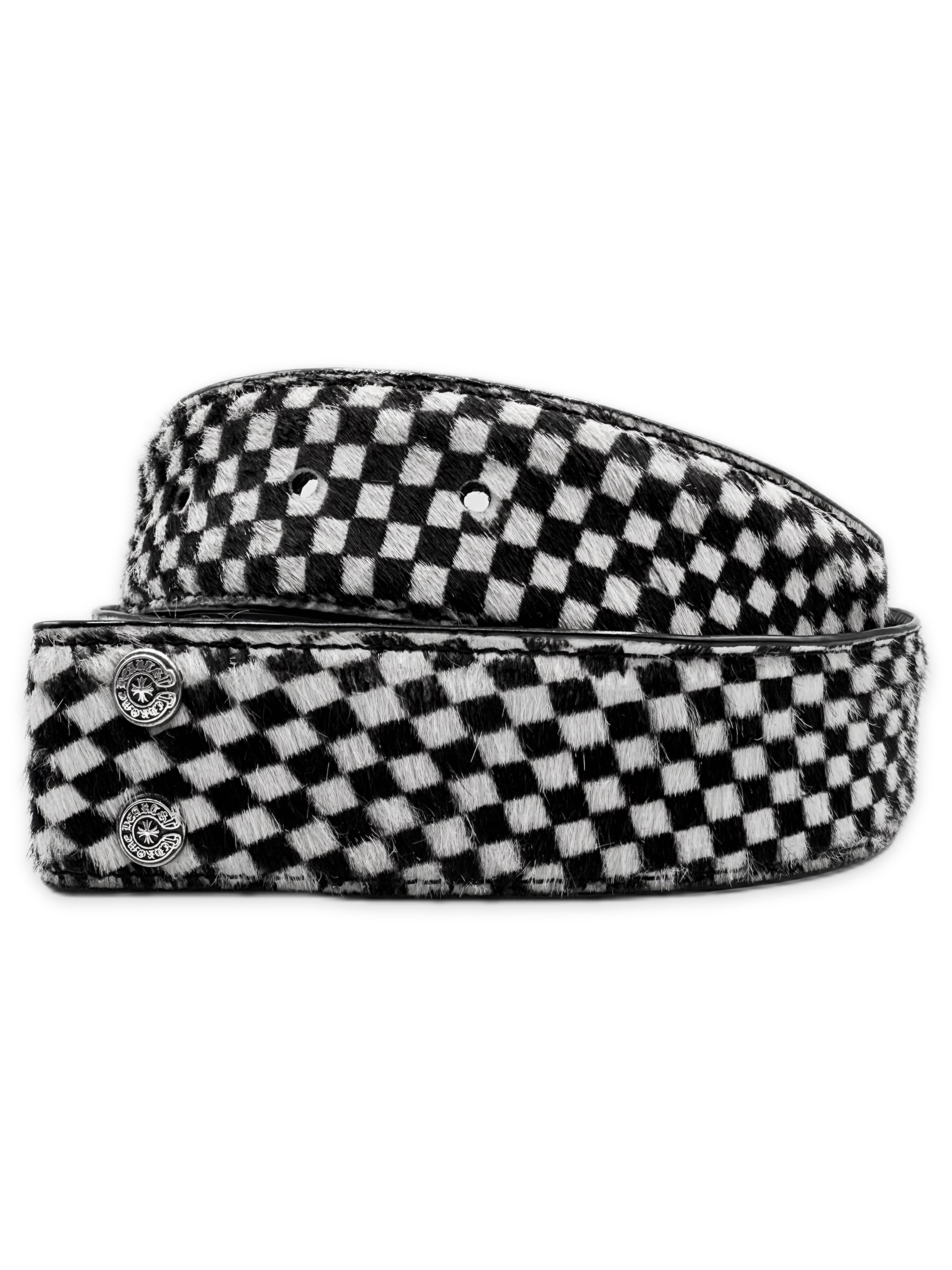 Chrome Hearts Checkered Pony Hair Black Leather Belt Strap