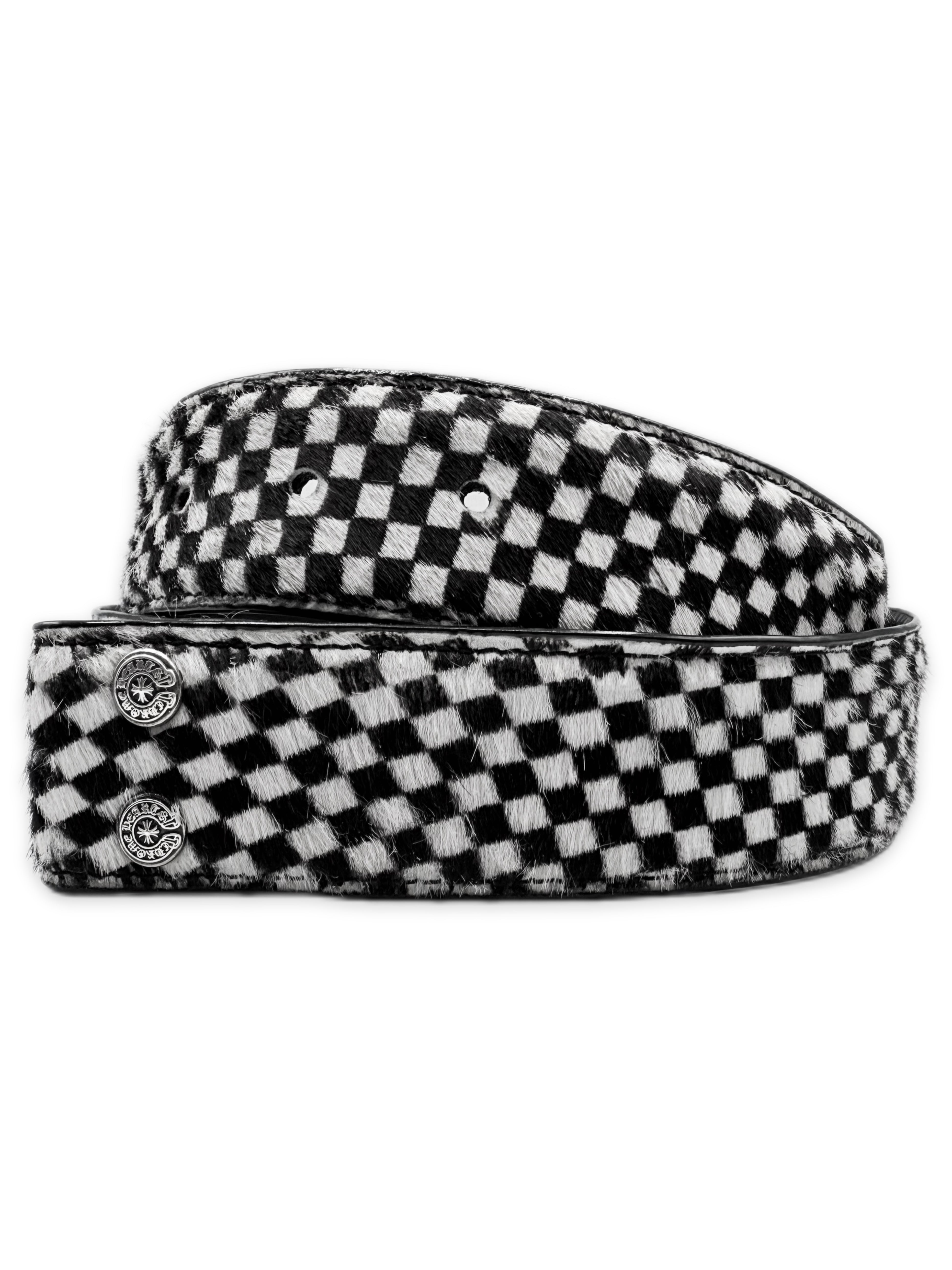Chrome Hearts Checkered Pony Hair Black Leather Belt Strap
