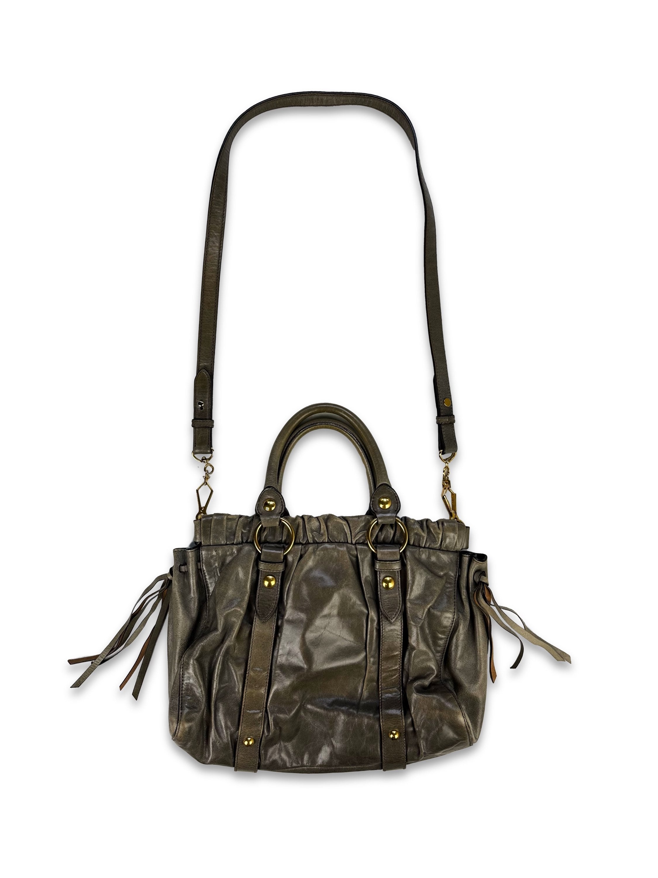 00s Miu Miu Leather Cross Body Tassel Handbag