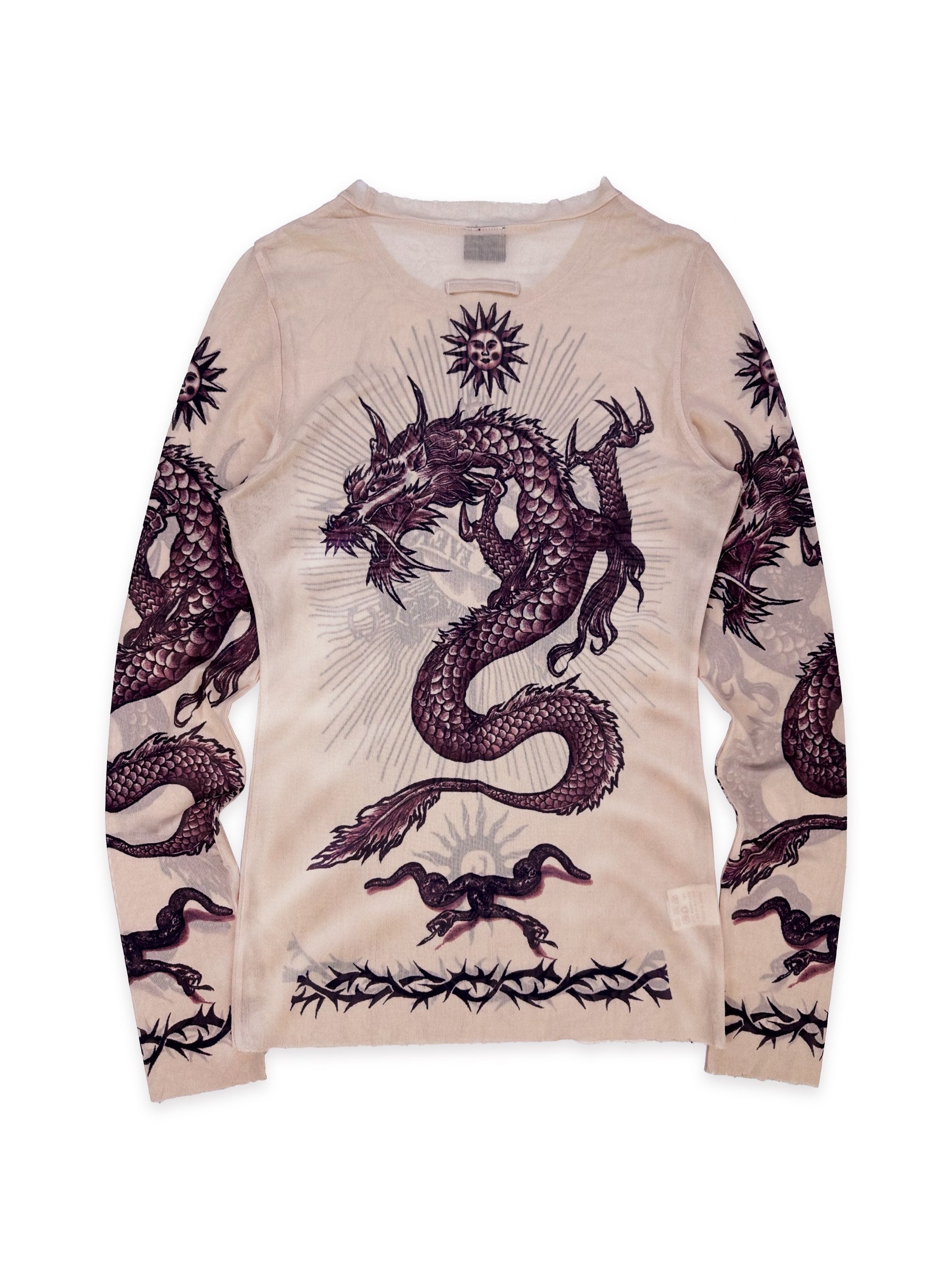 SS96 Jean Paul Gaultier ‘Safe Sex Forever’ Mesh Tattoo Longsleeve