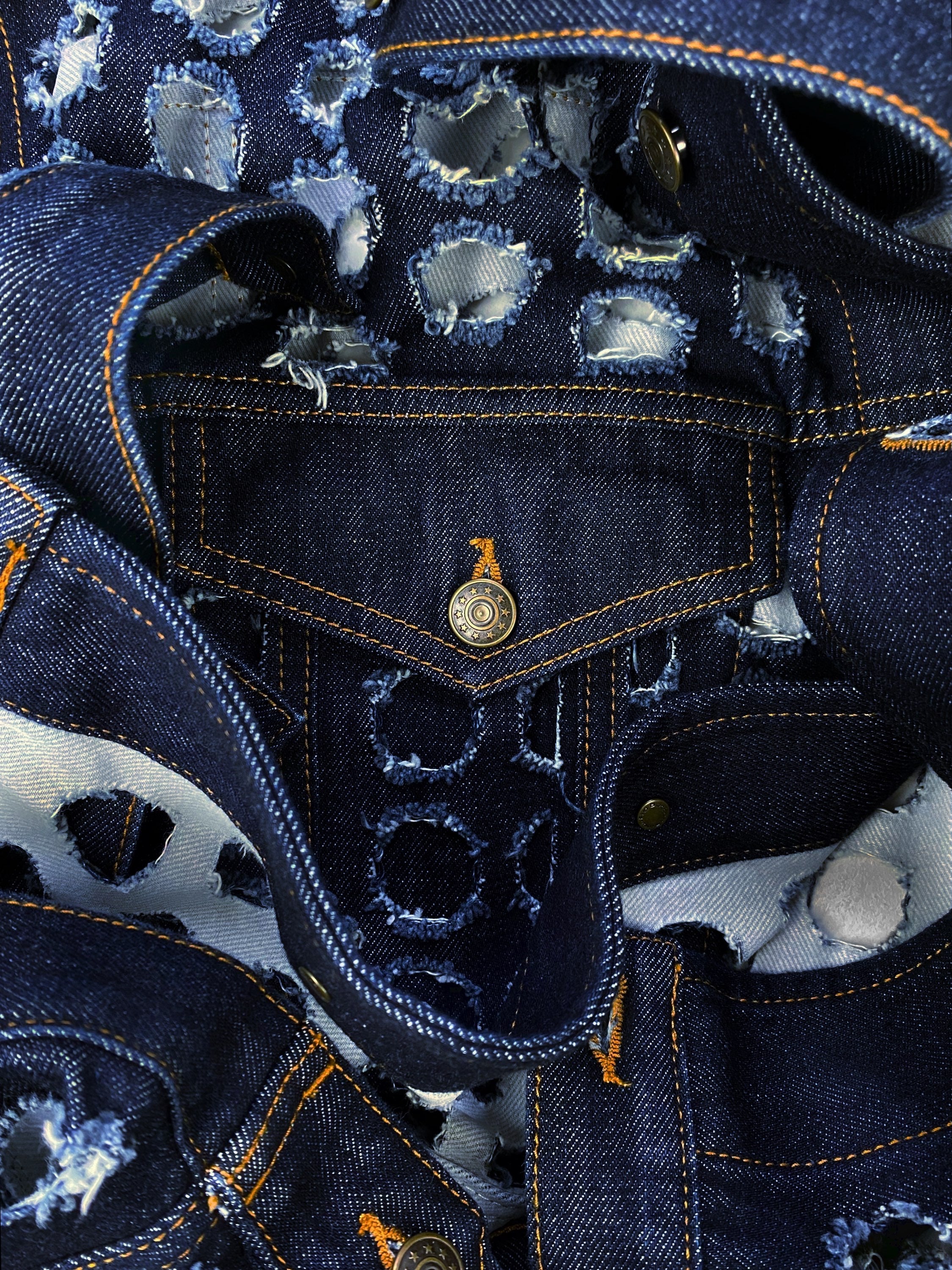 SS18 Maison Margiela ‘Hole Punch’ Distressed Indigo Denim Jacket