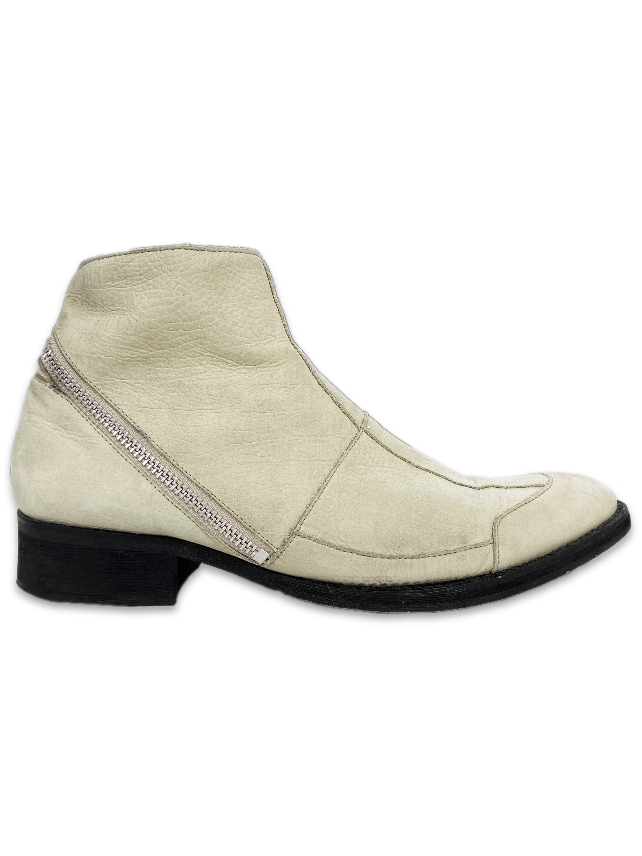 Tornado Mart White Calfskin Leather Tornado Zip Boots