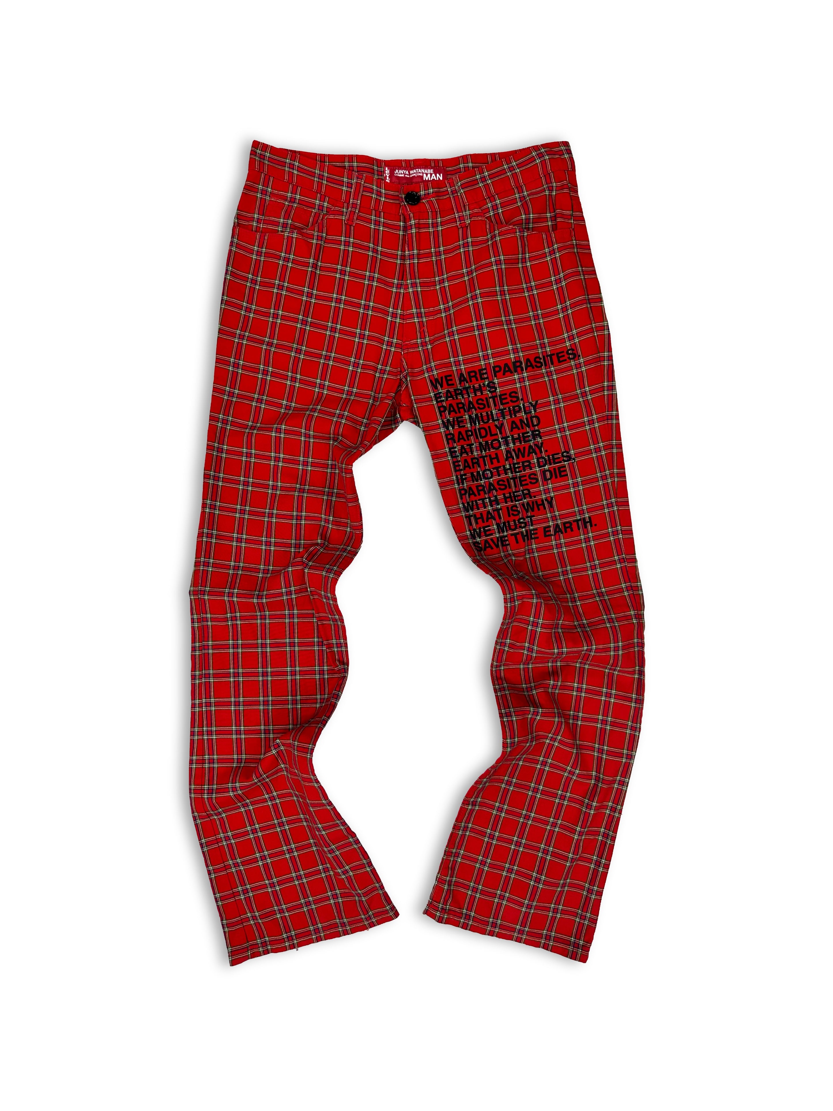 SS02 Junya Watanabe ‘Save the Earth’ Red Plaid Poem Pants