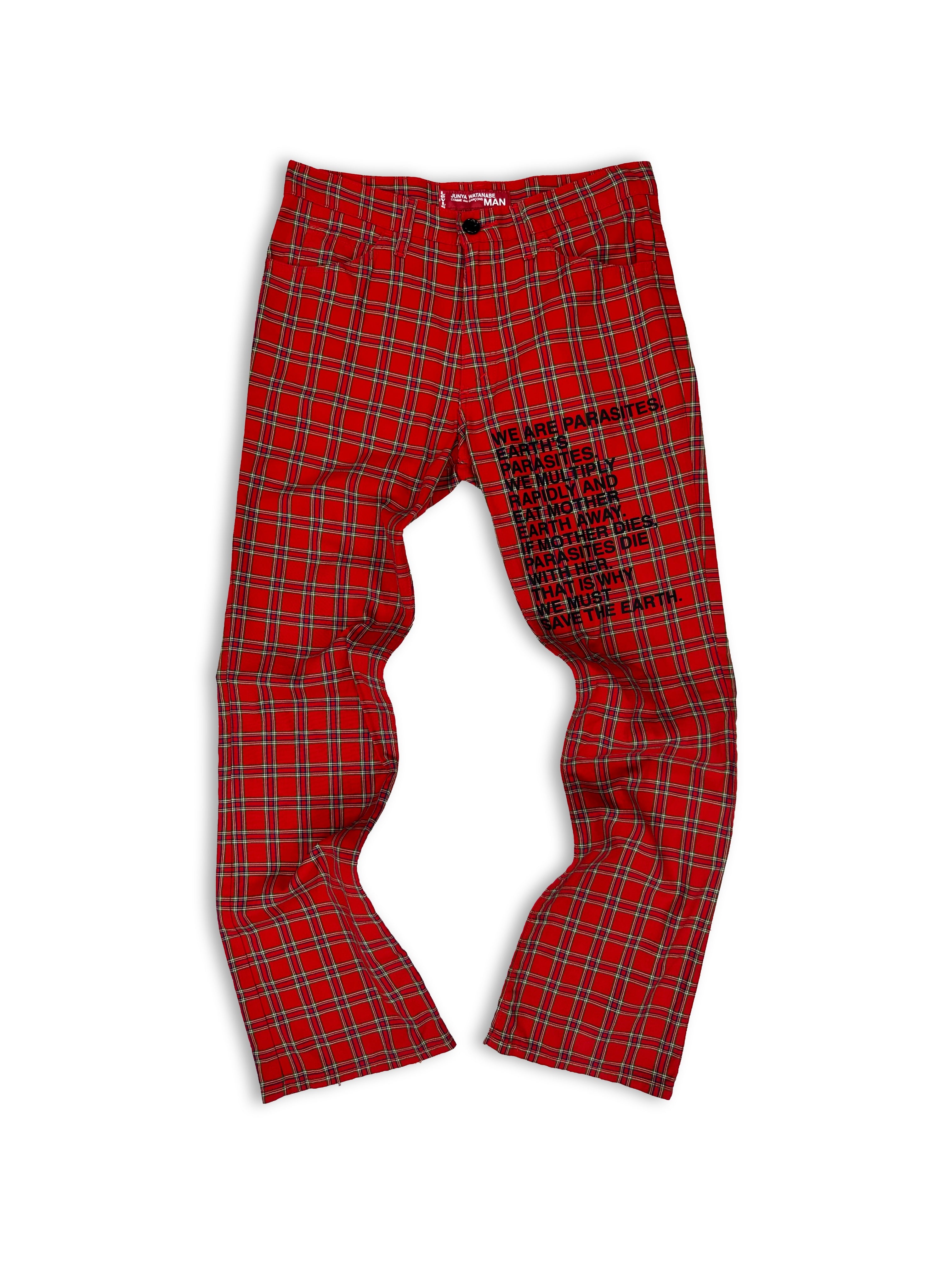 SS02 Junya Watanabe ‘Save the Earth’ Red Plaid Poem Pants