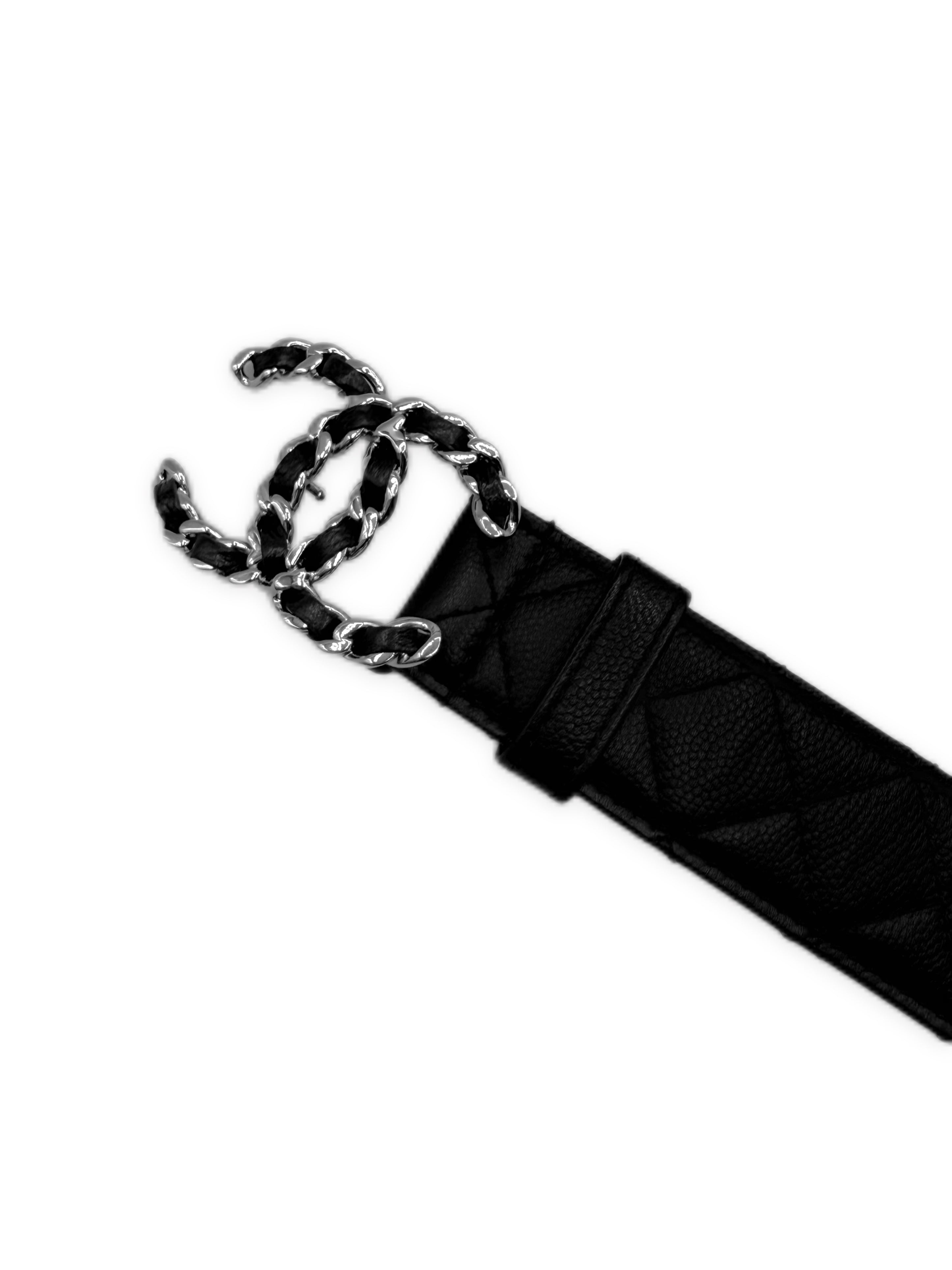 Chanel Double CC Black Quilted Lambskin Leather Caviar Belt