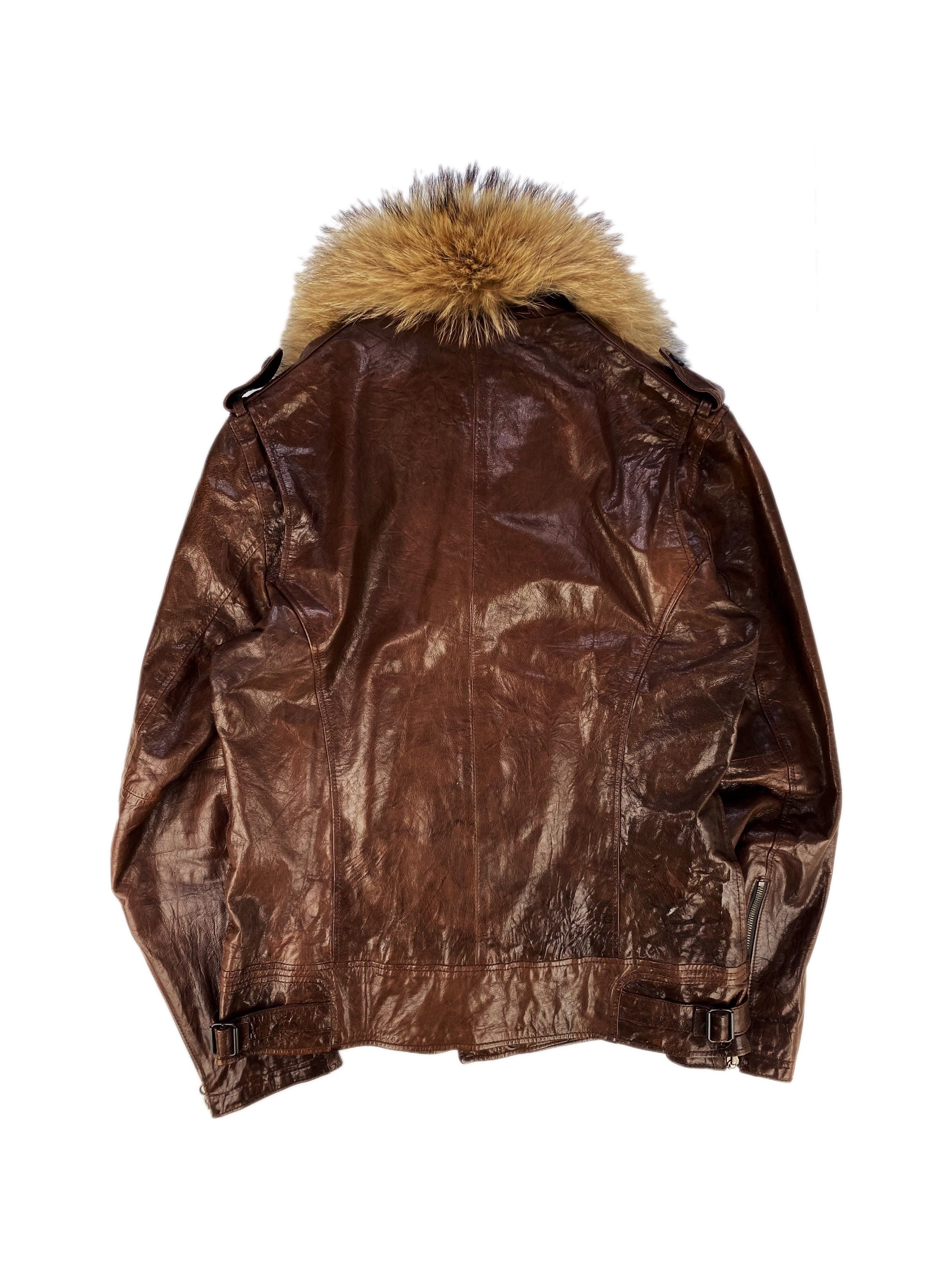 00s Tete Homme Caramel Fur Collar Multi Zip Leather Jacket