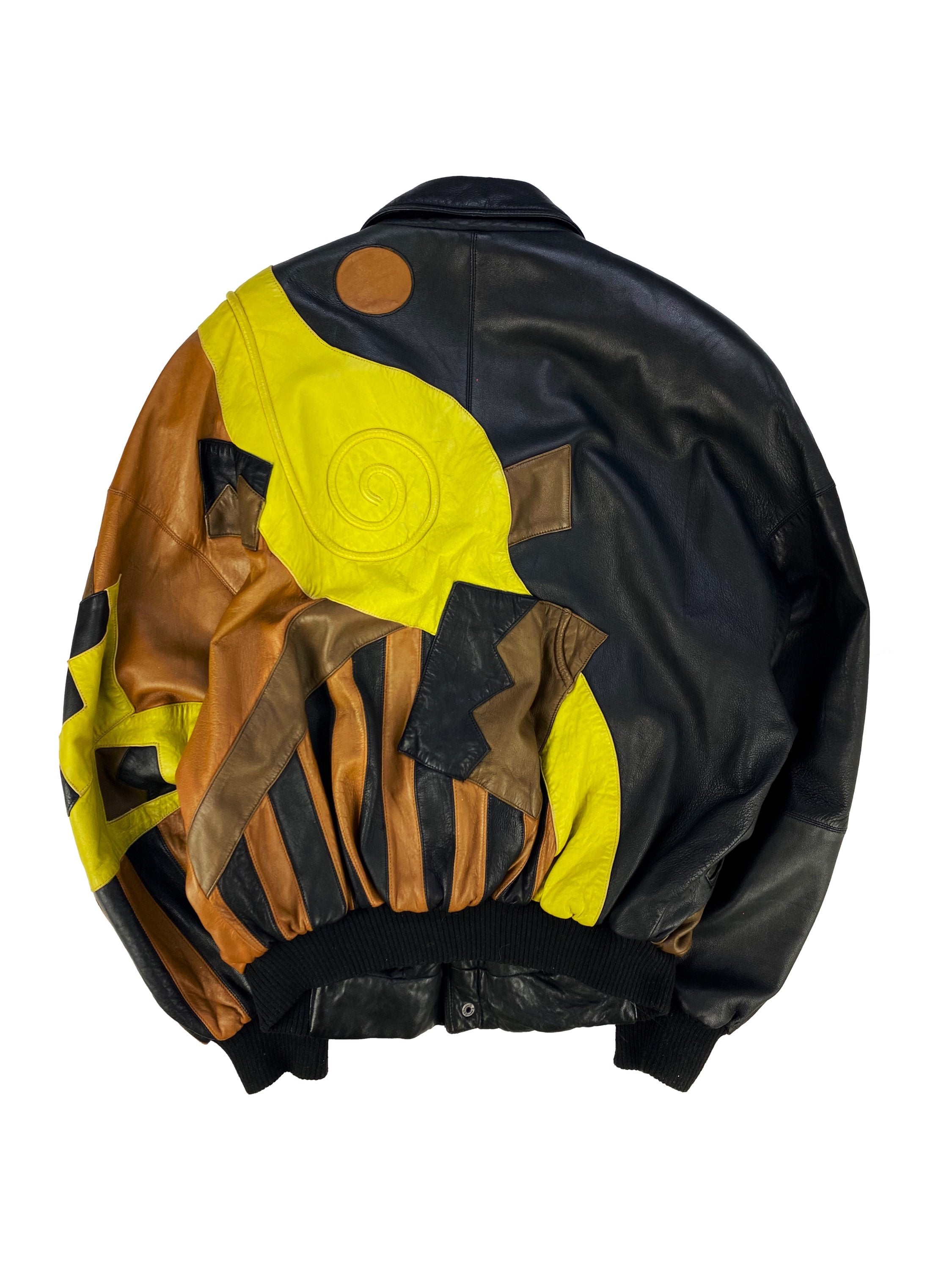 90s Pelle Pelle Abstract Swirl Tonal Leather Jacket