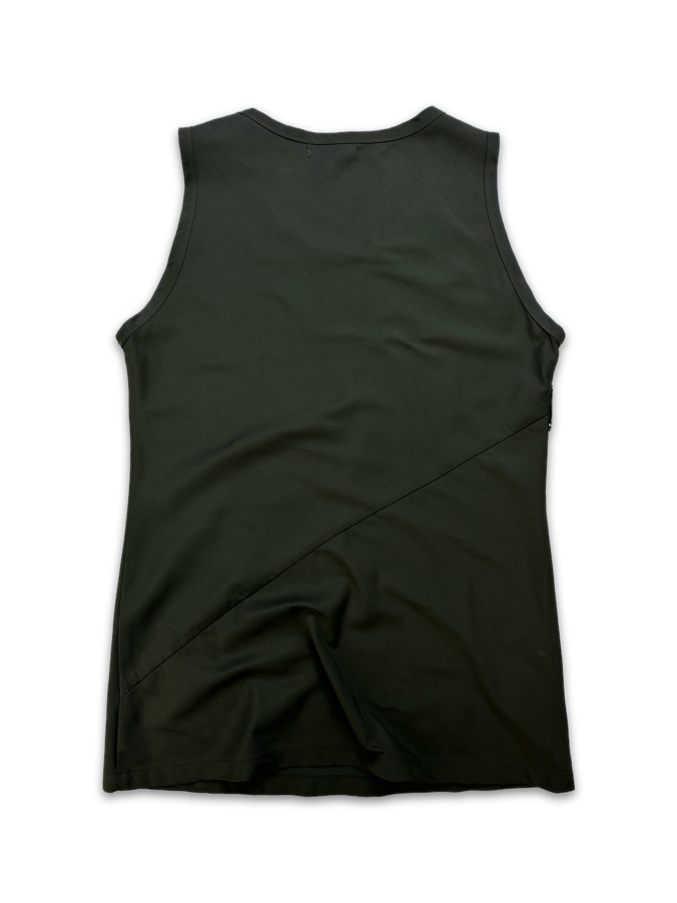 90s Helmut Lang ‘Striped’ Metal Logo Green Asymmetric Seam Tank Top