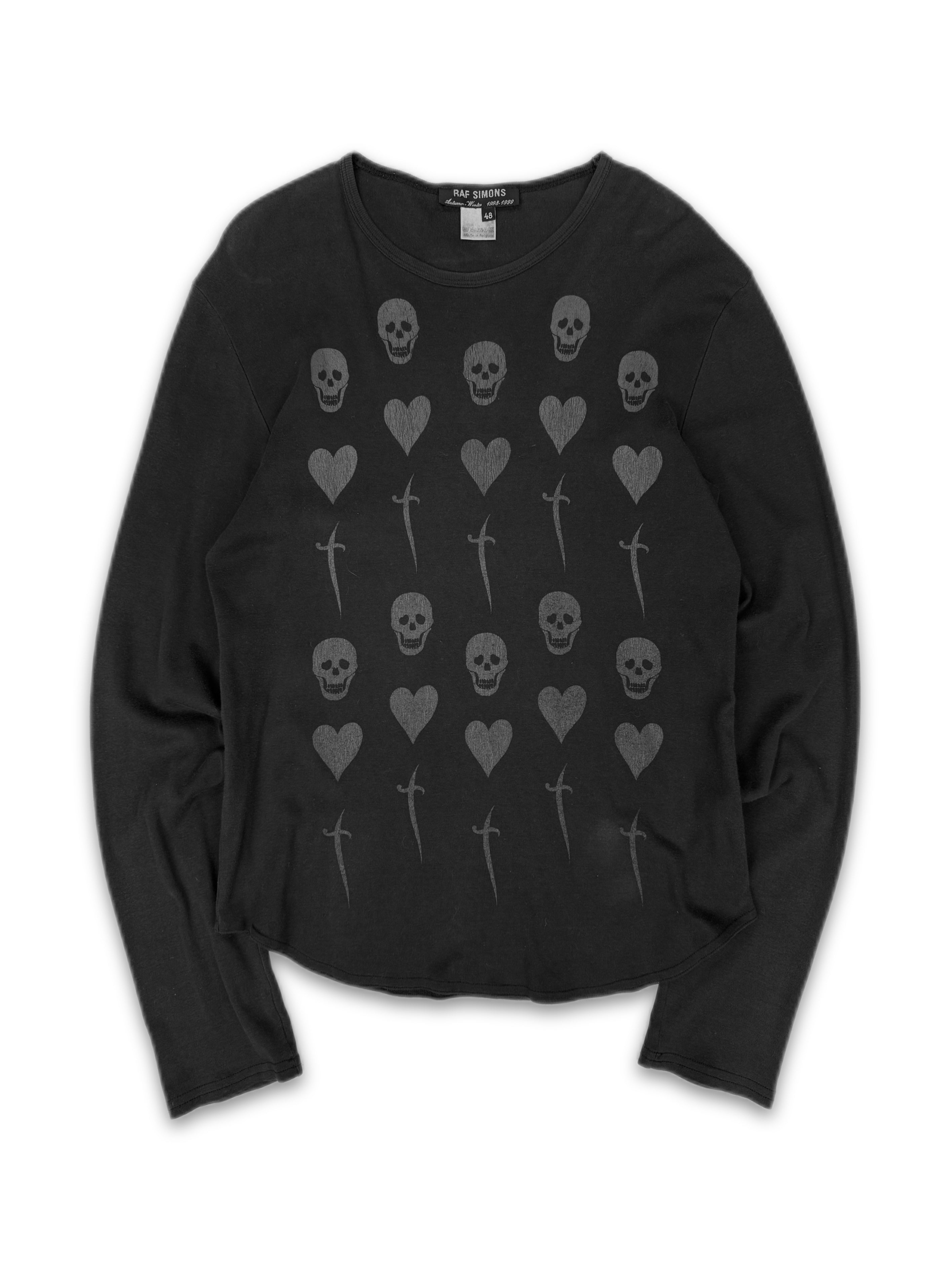 AW98 Raf Simons ‘Radioactivity’ Skull & Heart Ribbed Long Sleeve