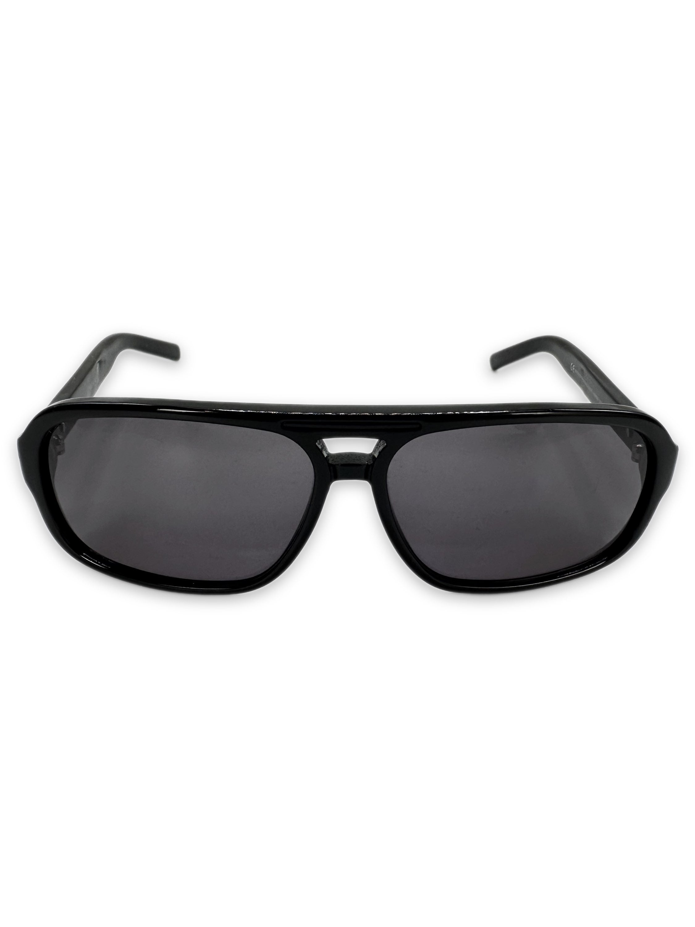 00s Gucci Aviator Rounded Frame Glossy Black Sunglasses