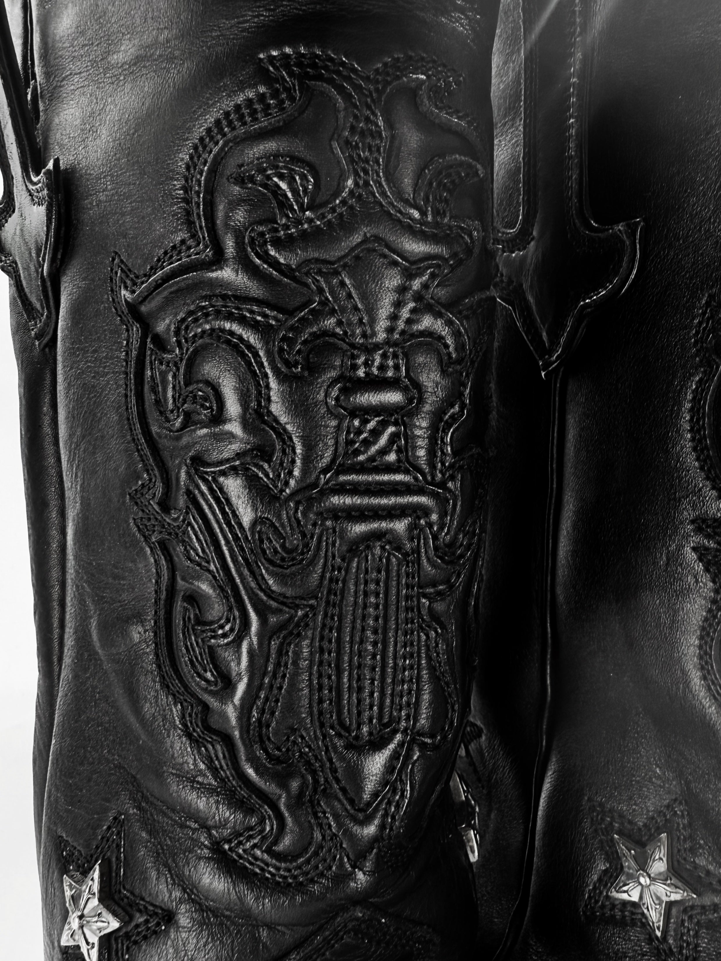 Chrome Hearts Western Star Black Leather Dagger Cowboy Boots