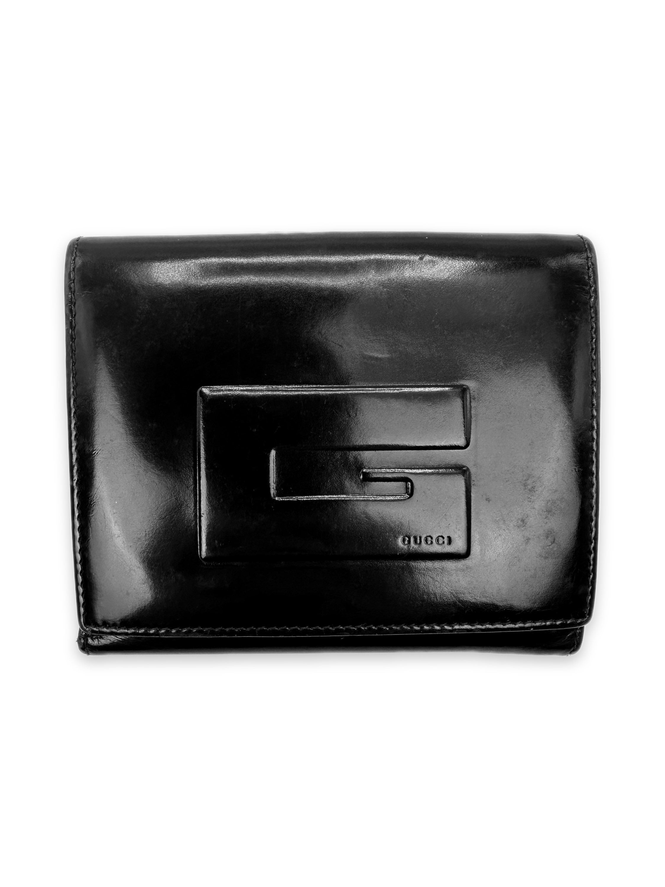 Gucci G Logo Black Leather Trifold Wallet