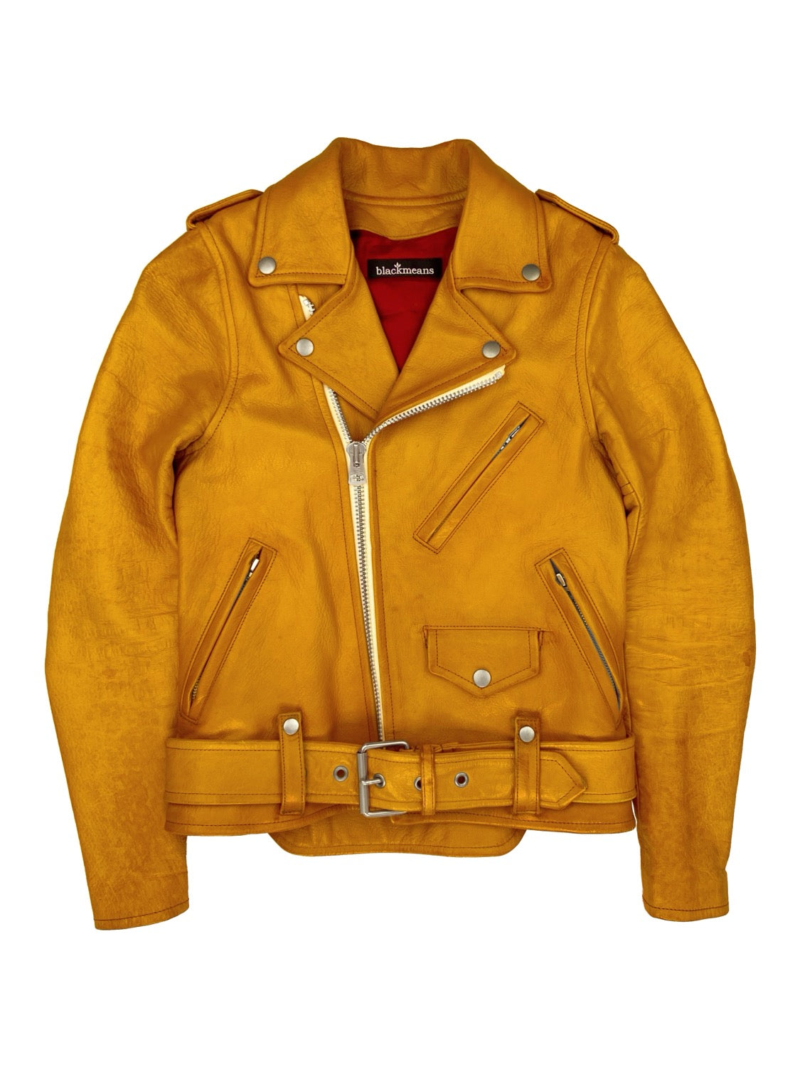Blackmeans  Leather Asymmetric Belted Patina Biker Jacket