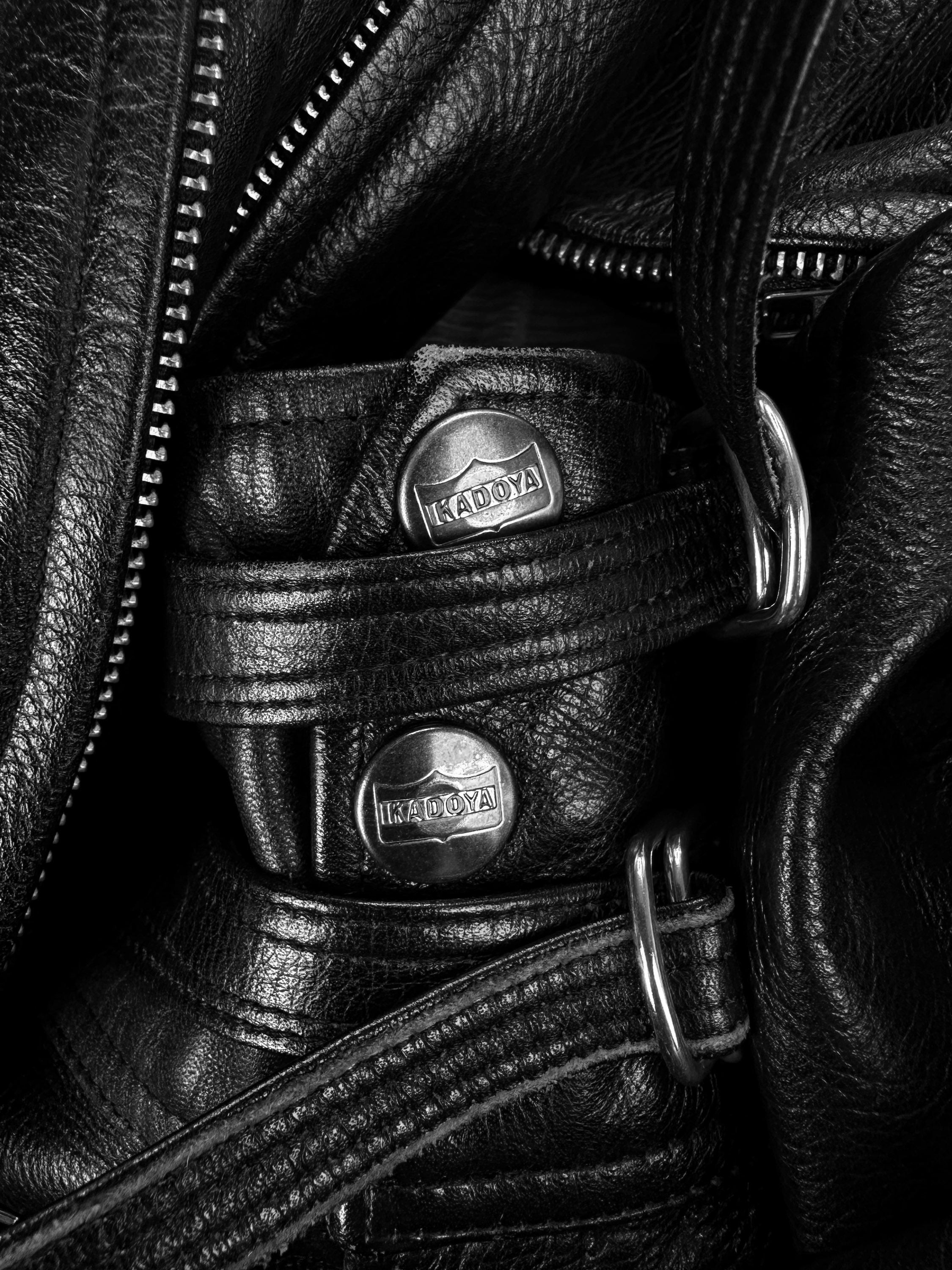 Kadoya Black Leather Reinforced Belted Biker Pants