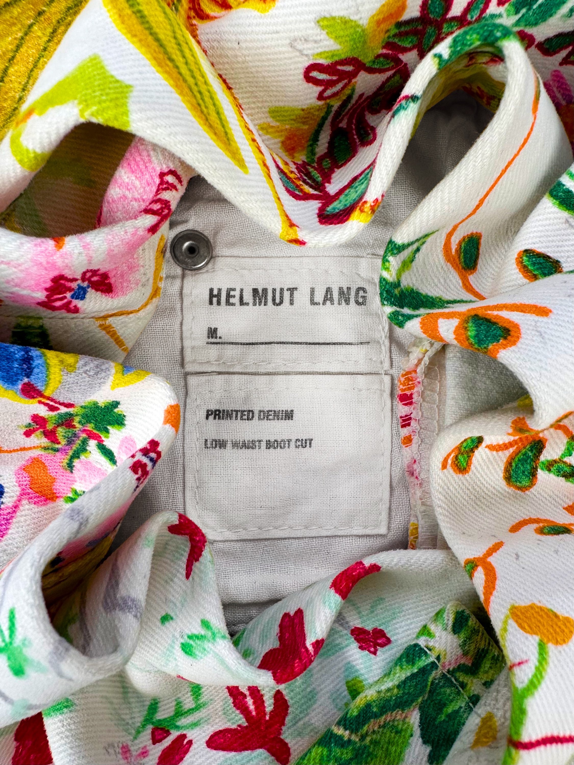 SS05 Helmut Lang ‘Swiss’ White Floral Print Flared Denim