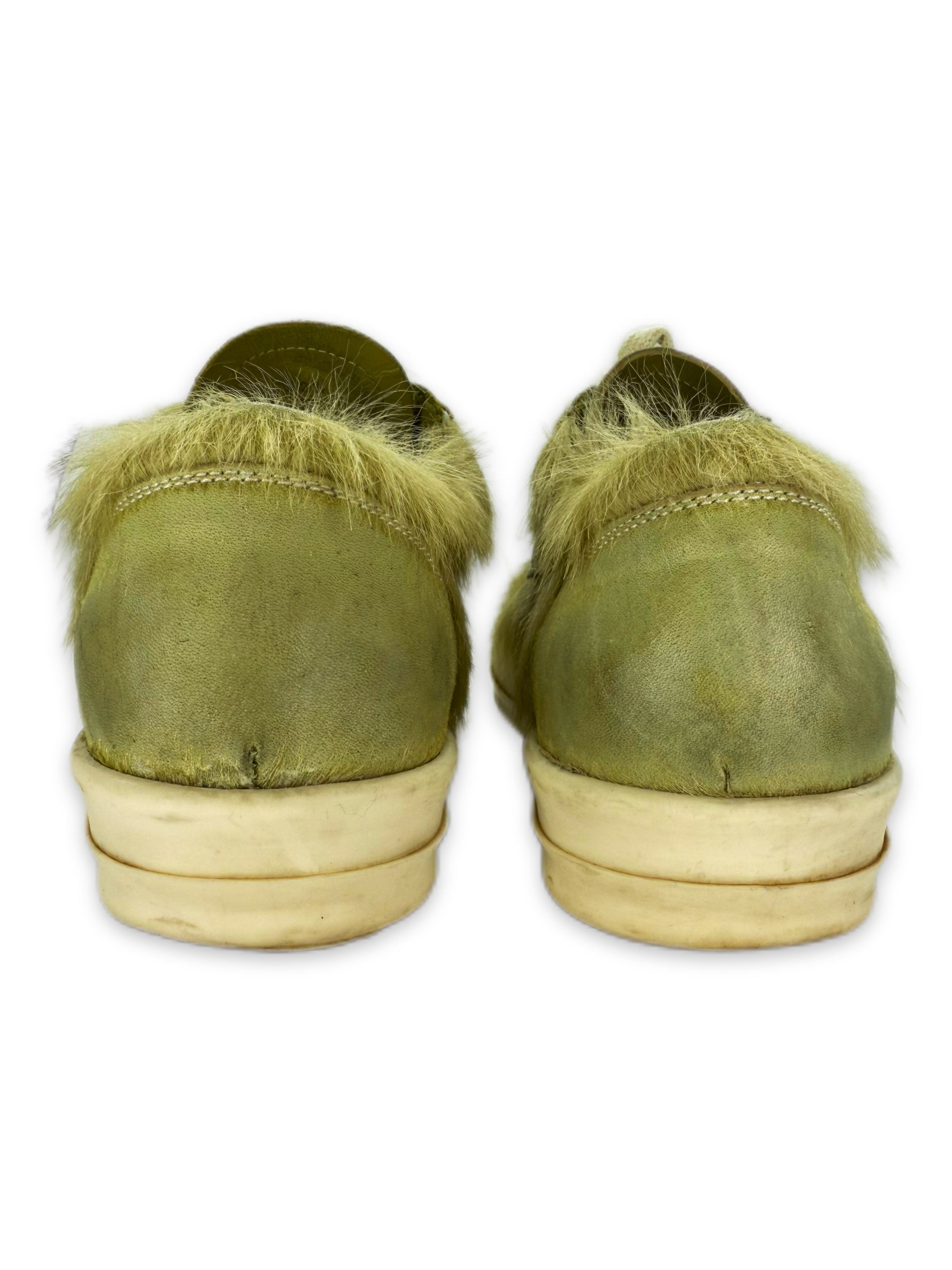 Rick Owens Green Pony Fur Vans Low-top Leather Sneakers