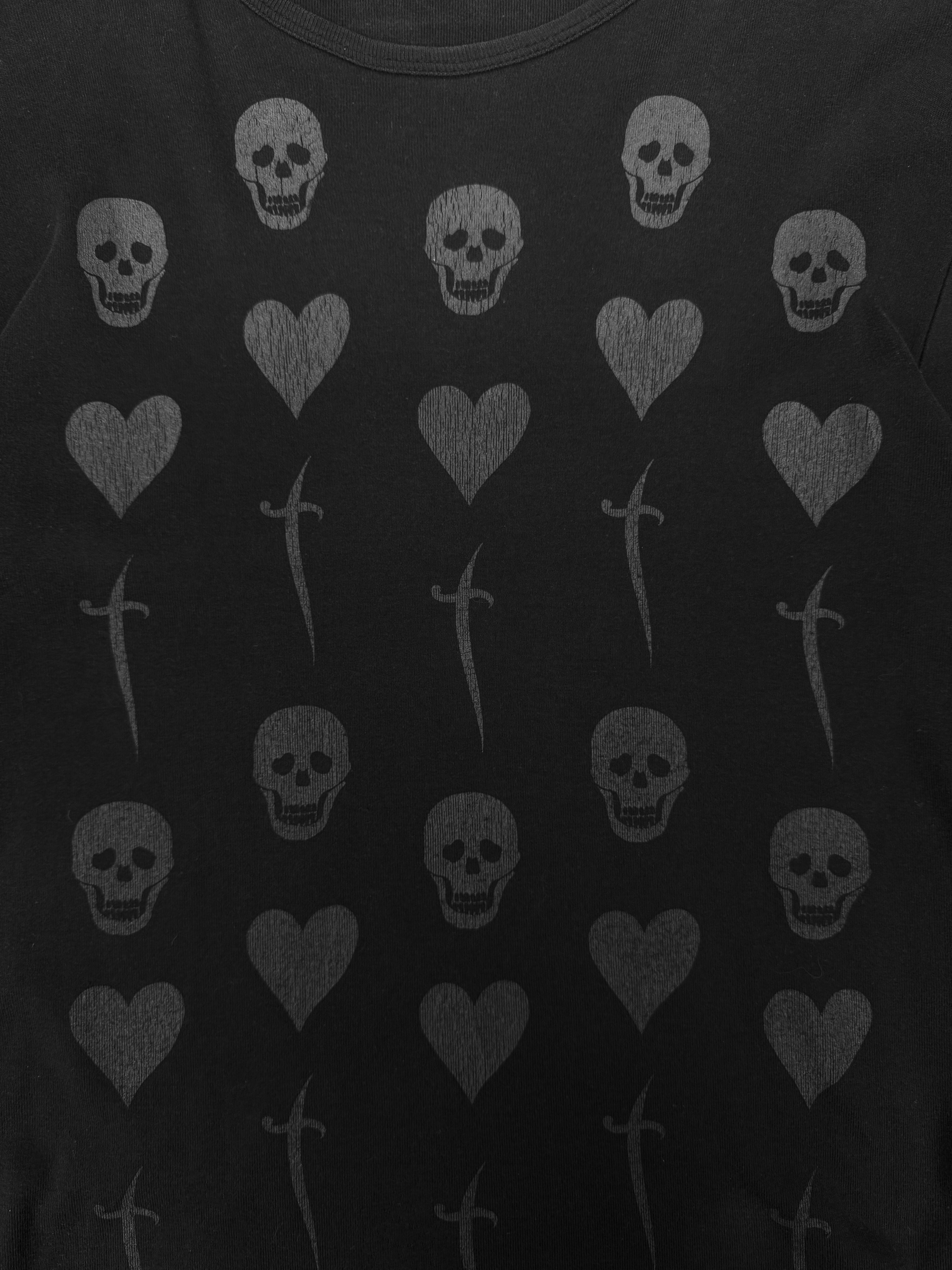 AW98 Raf Simons ‘Radioactivity’ Skull &amp; Heart Ribbed Long Sleeve