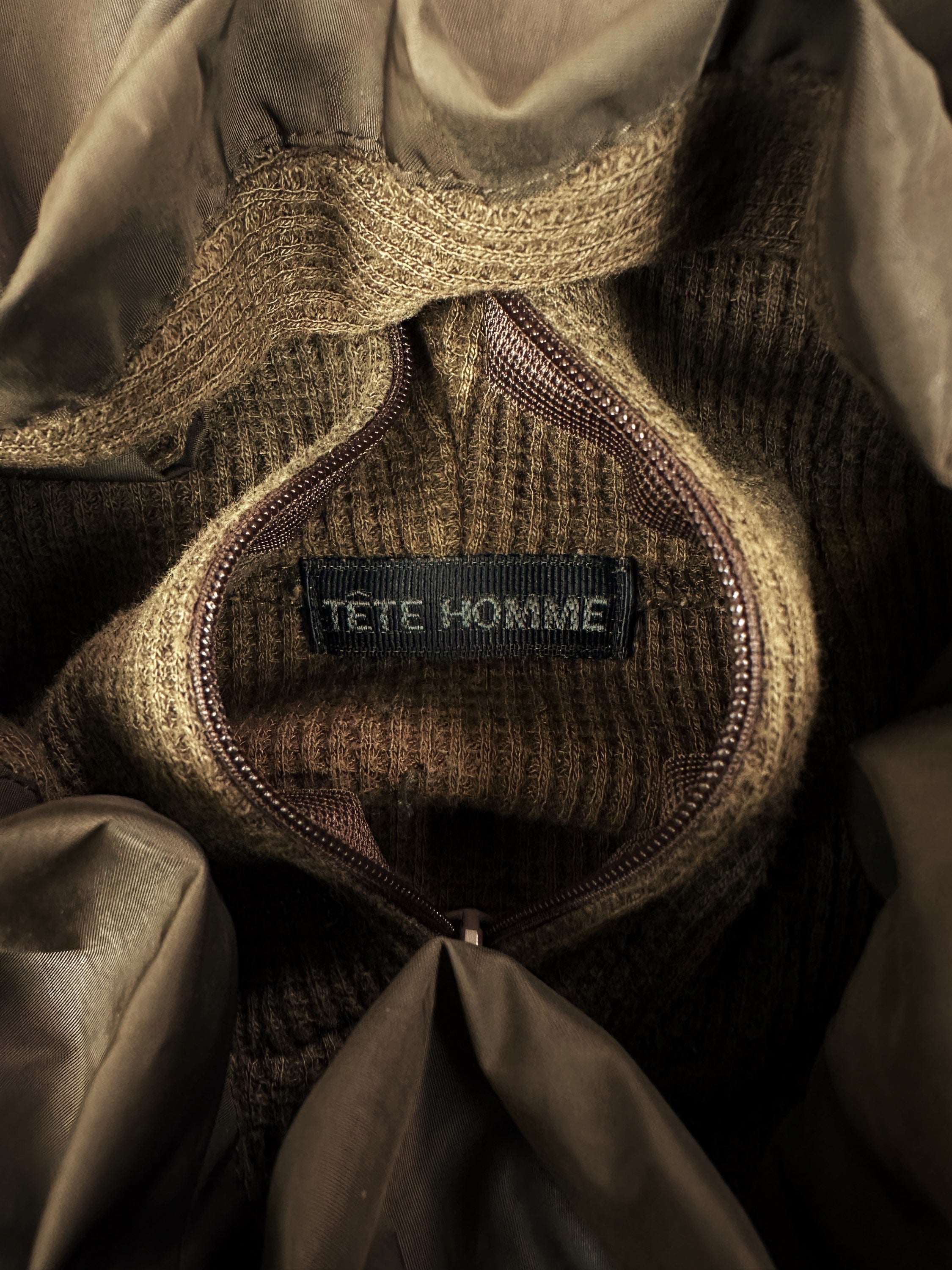 00s Tete Homme Olive Green Thermal Nylon Hoodie