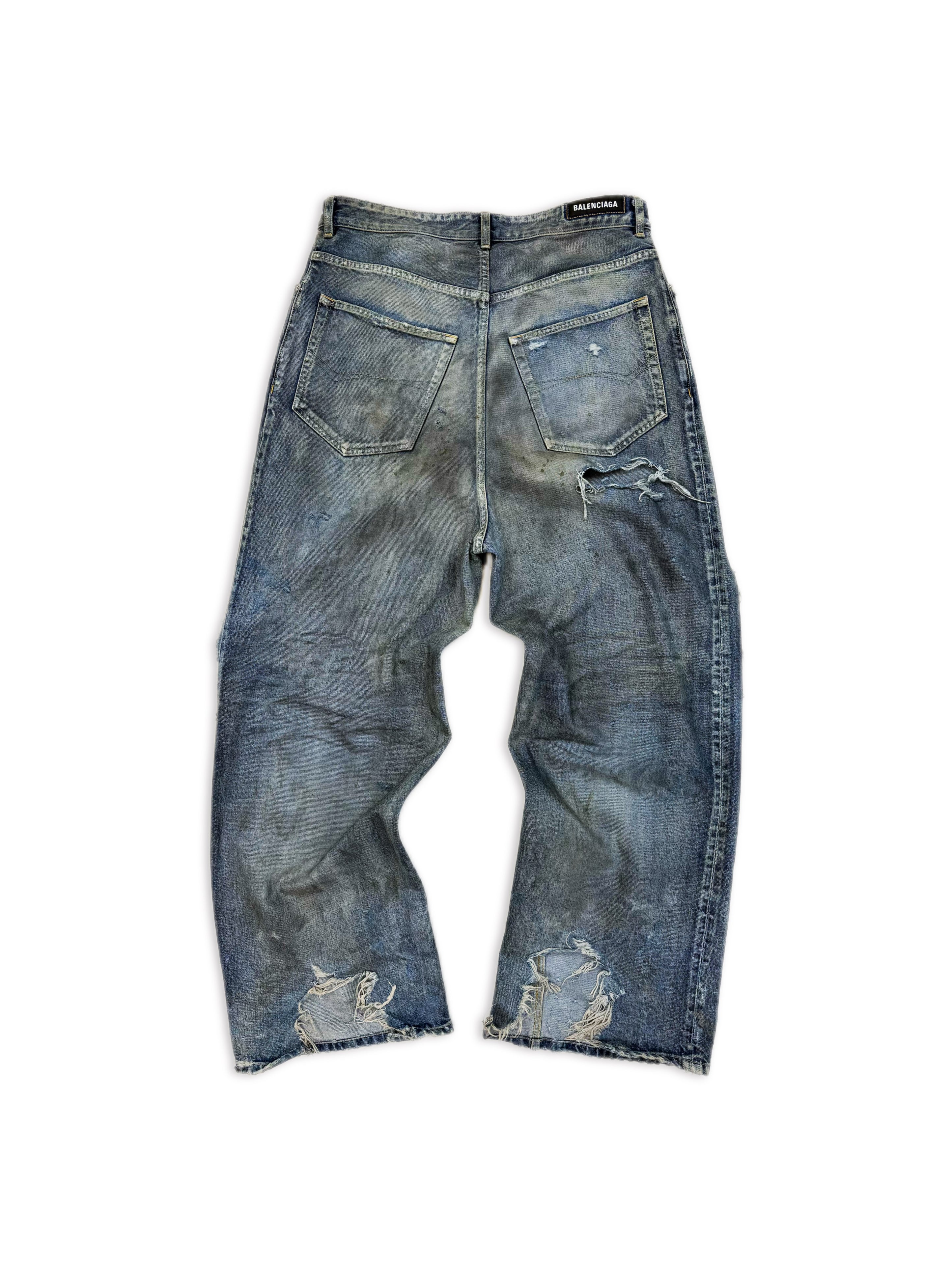 SS23 Balenciaga ‘Mud Show’ Blue Dirt Wash Distressed Baggy Denim