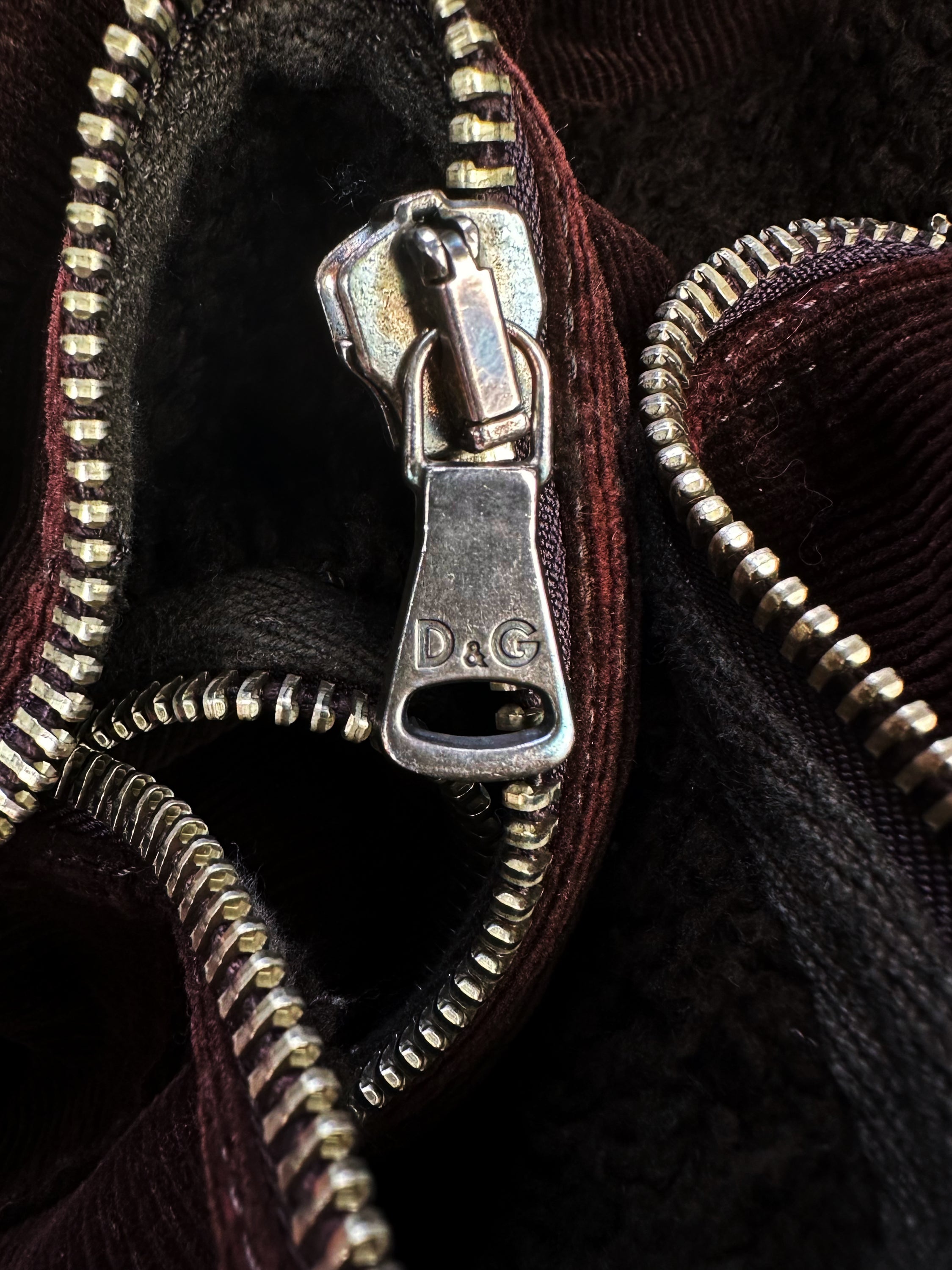 00s Dolce & Gabbana Corduroy Shearling Lined Bomber Jacket