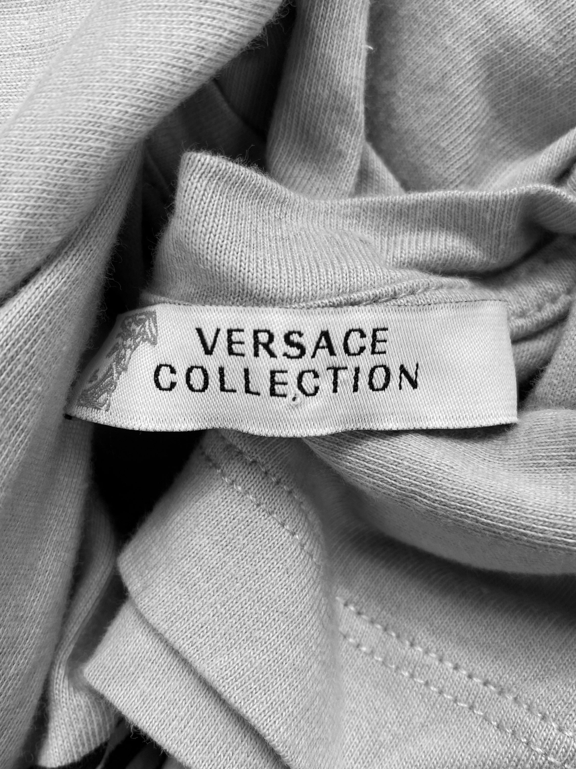 Versace Medusa Head Logo Striped Graphic Grey T-Shirt