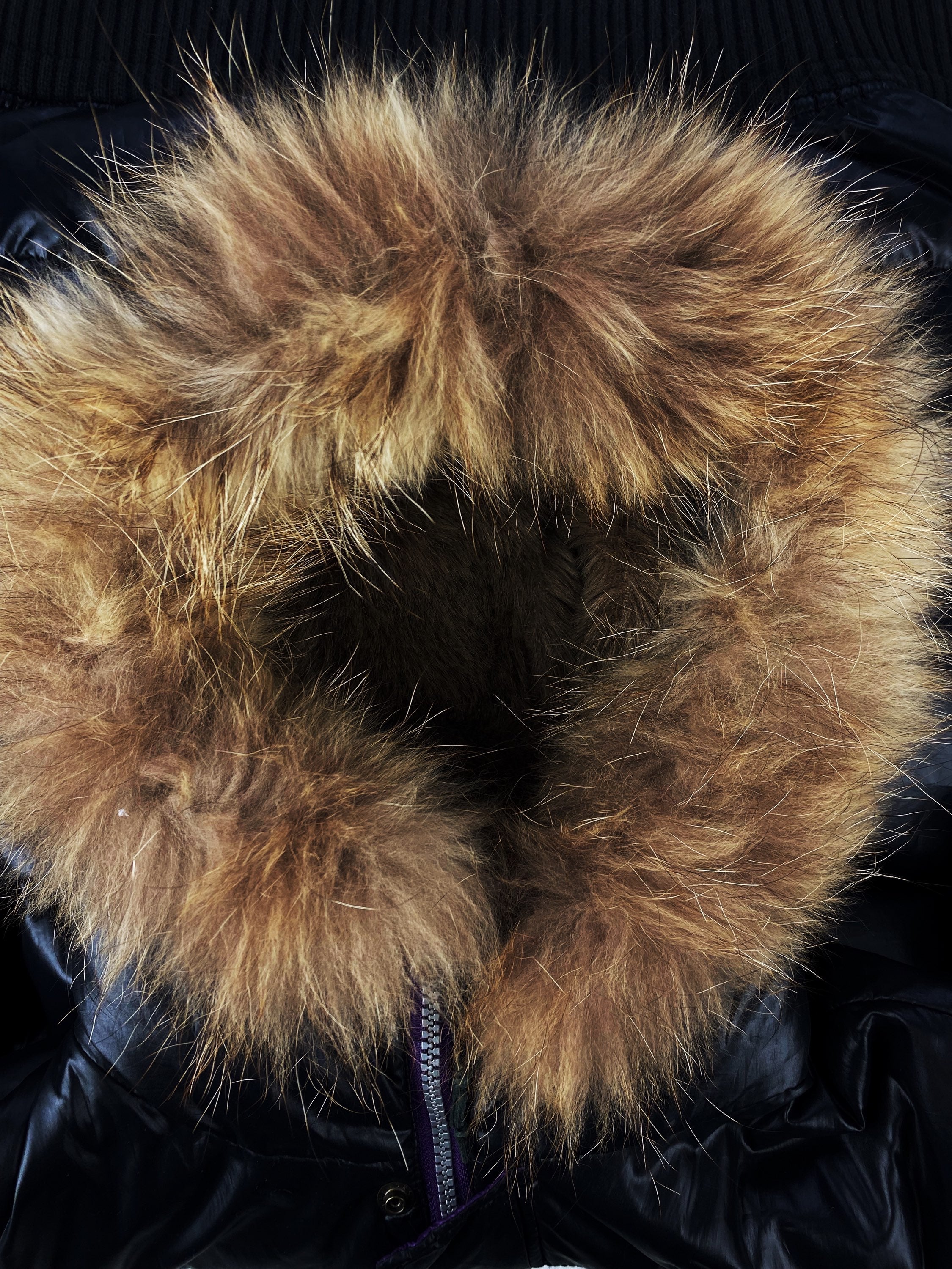 00s PPFM Fur Hood Black Glossy Down Fill Puffer Jacket