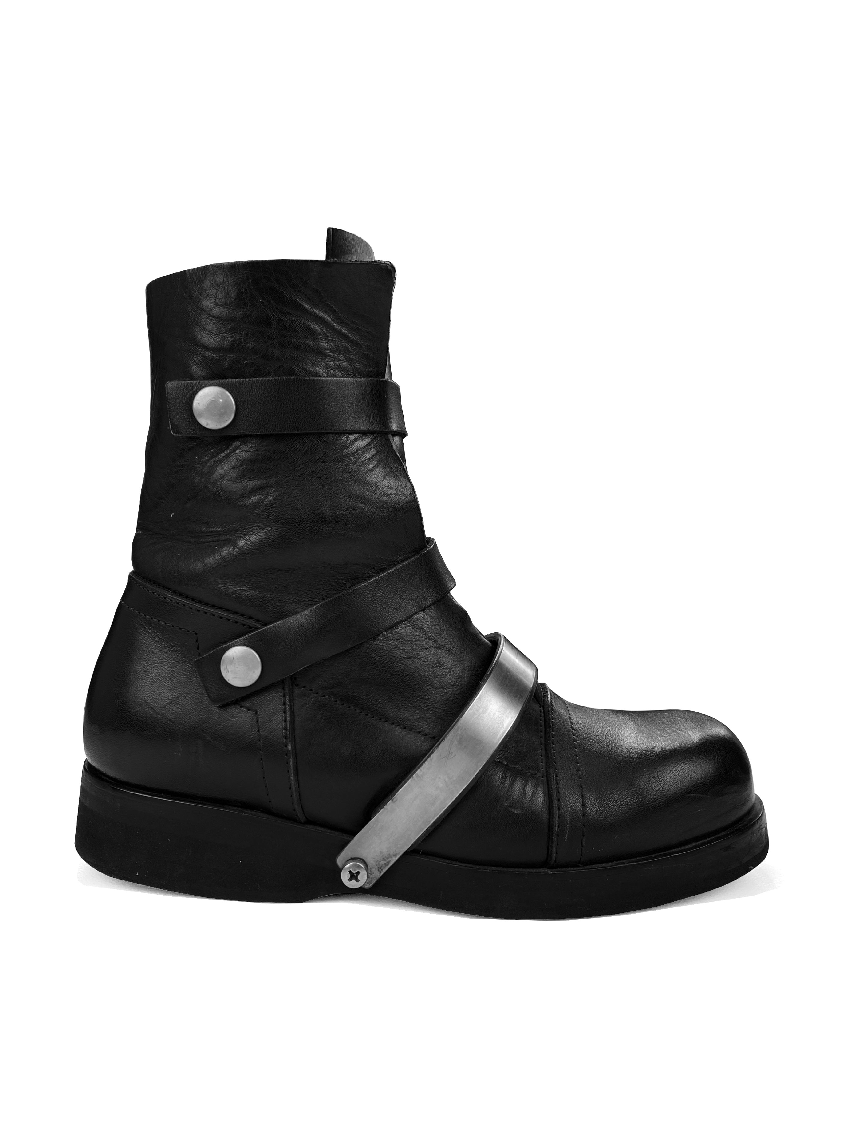 AW97 Dirk Bikkembergs Black Leather Strapped Combat Boots
