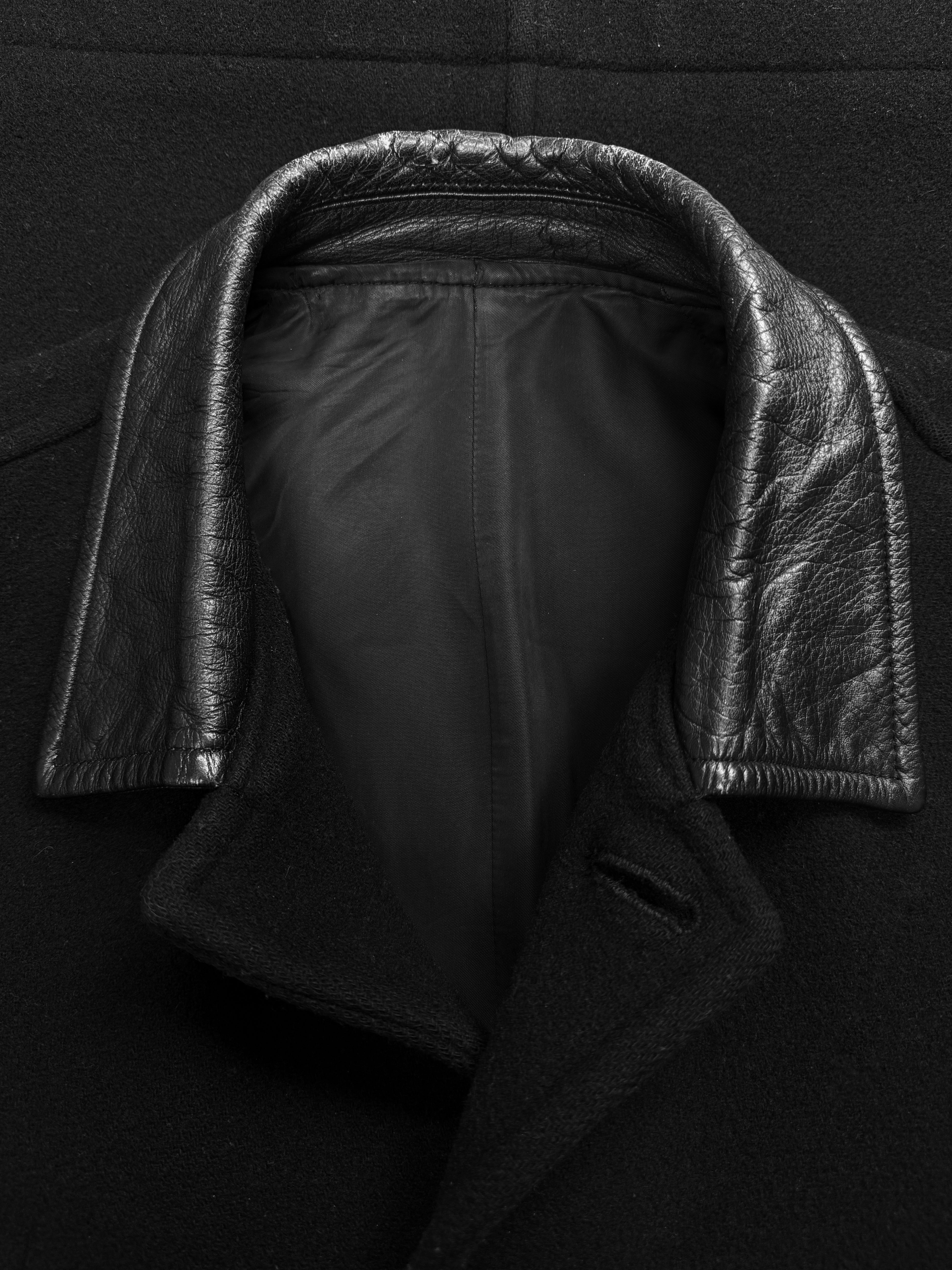 1980s Comme des Garçons Leather Collar Wool Multi Pocket Jacket