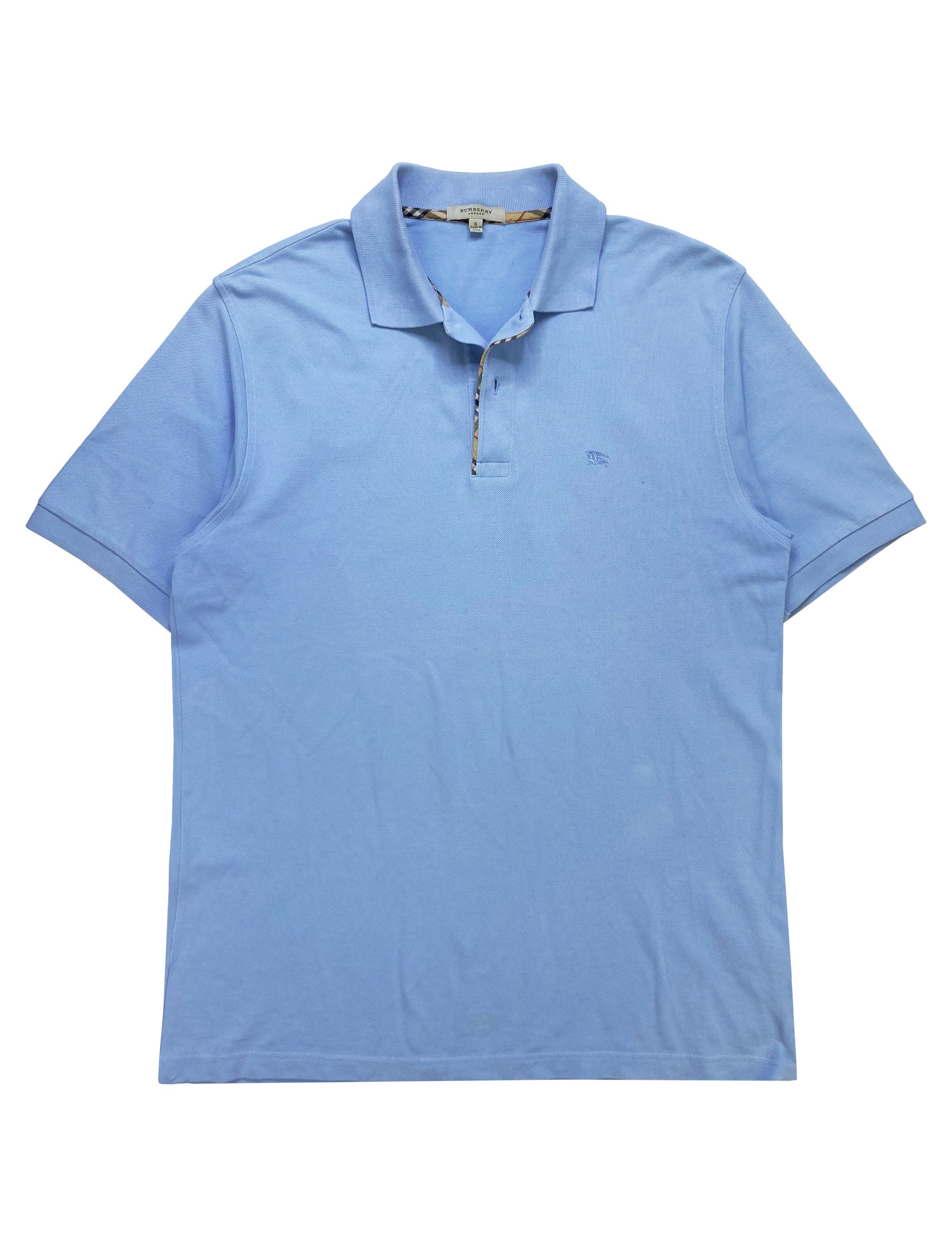 Burberry Nova Check Embroidered Logo Baby Blue Collared Polo