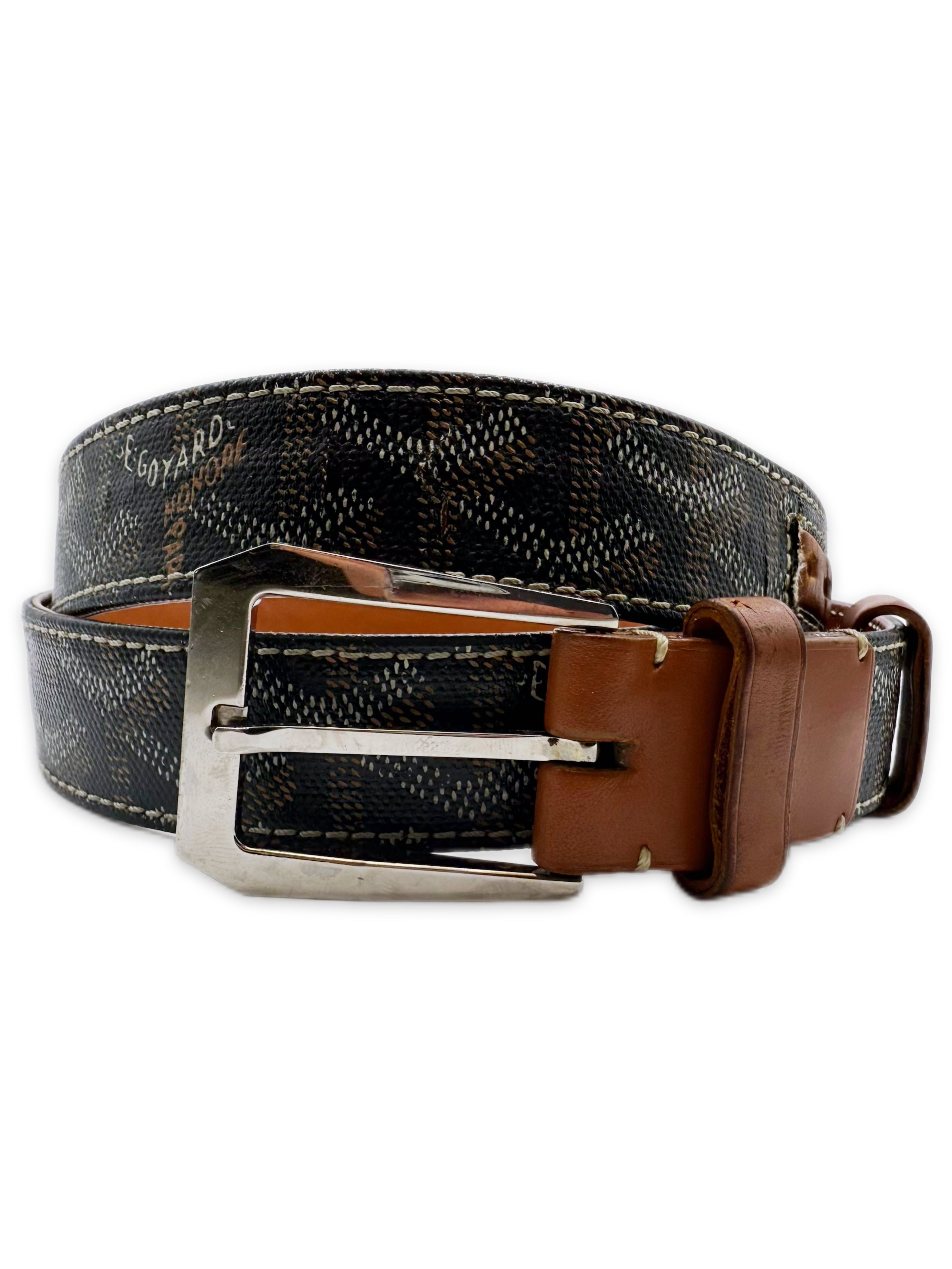 Goyard Brown ‘Goyardine’ Leather Silver Buckle Belt
