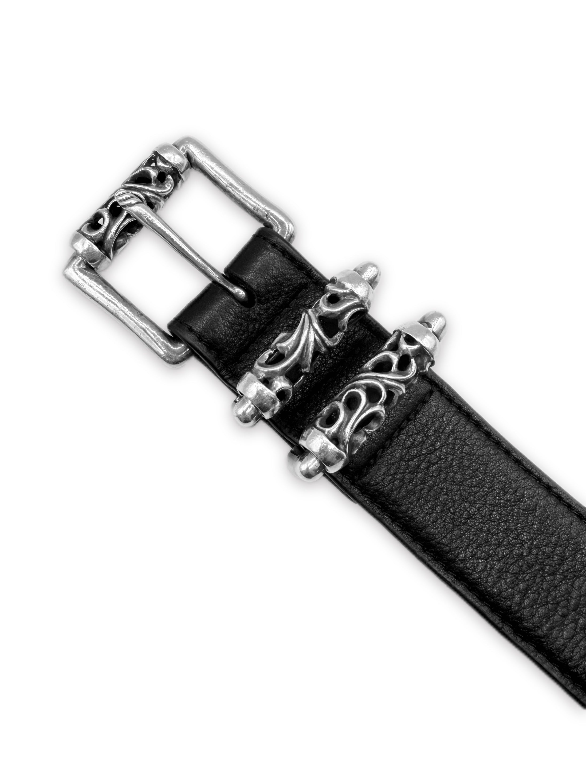 Chrome Hearts Pyramid Studded Roller .925 Silver Black Leather Belt