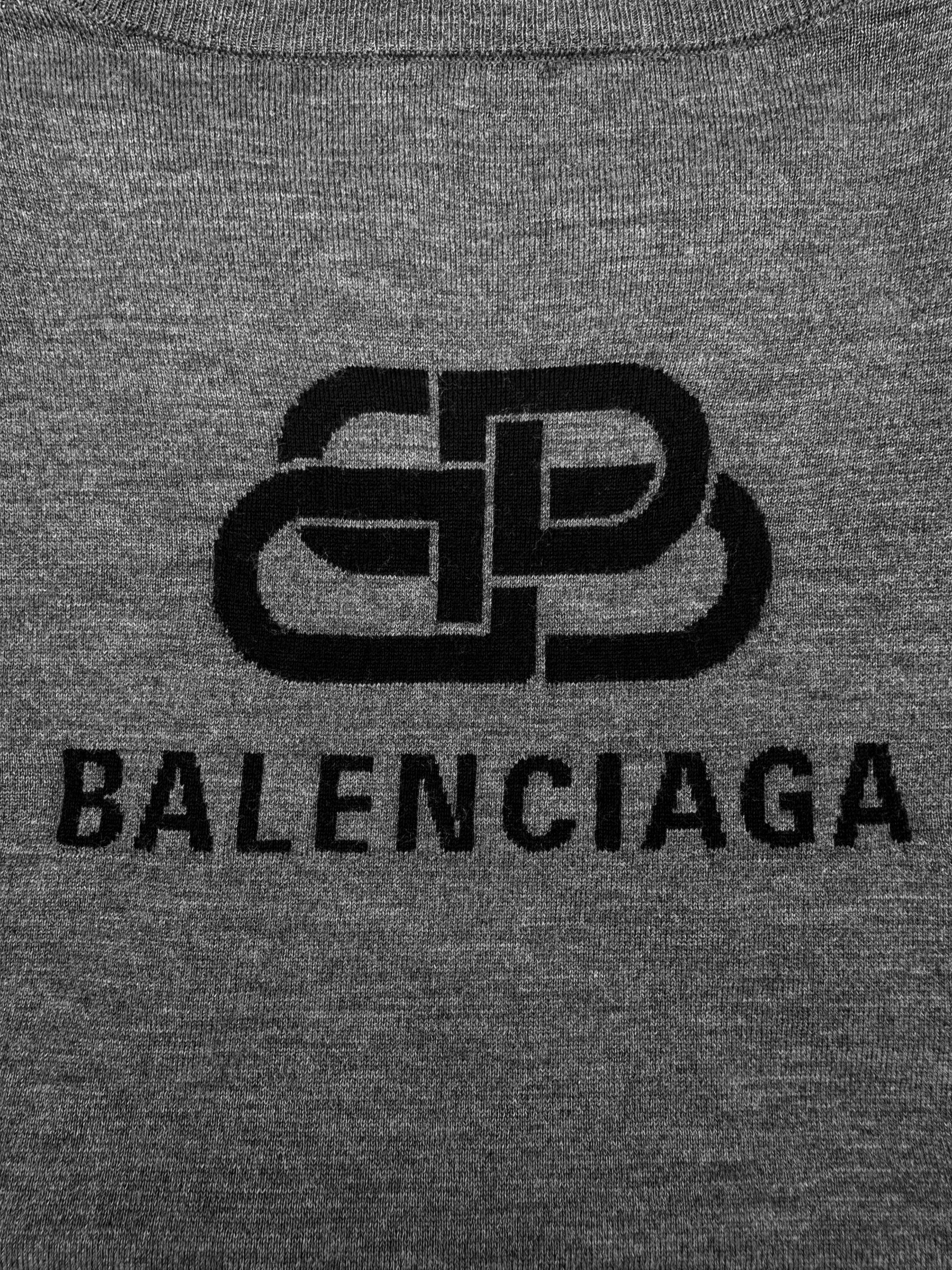 AW20 Balenciaga Knitted Back Logo Grey Sweater