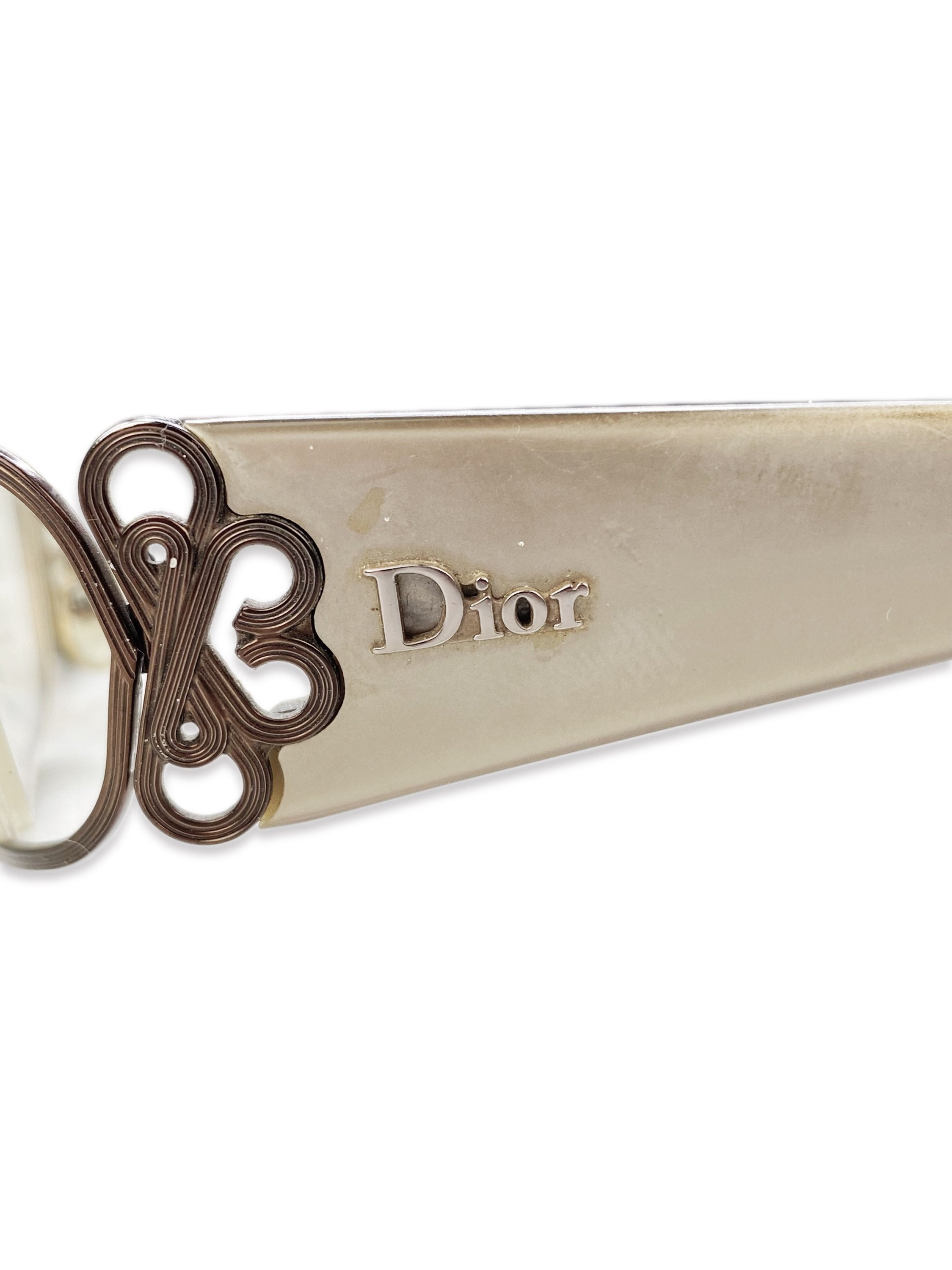Dior Tan Cut Out Boxy Metallic Frame Glasses