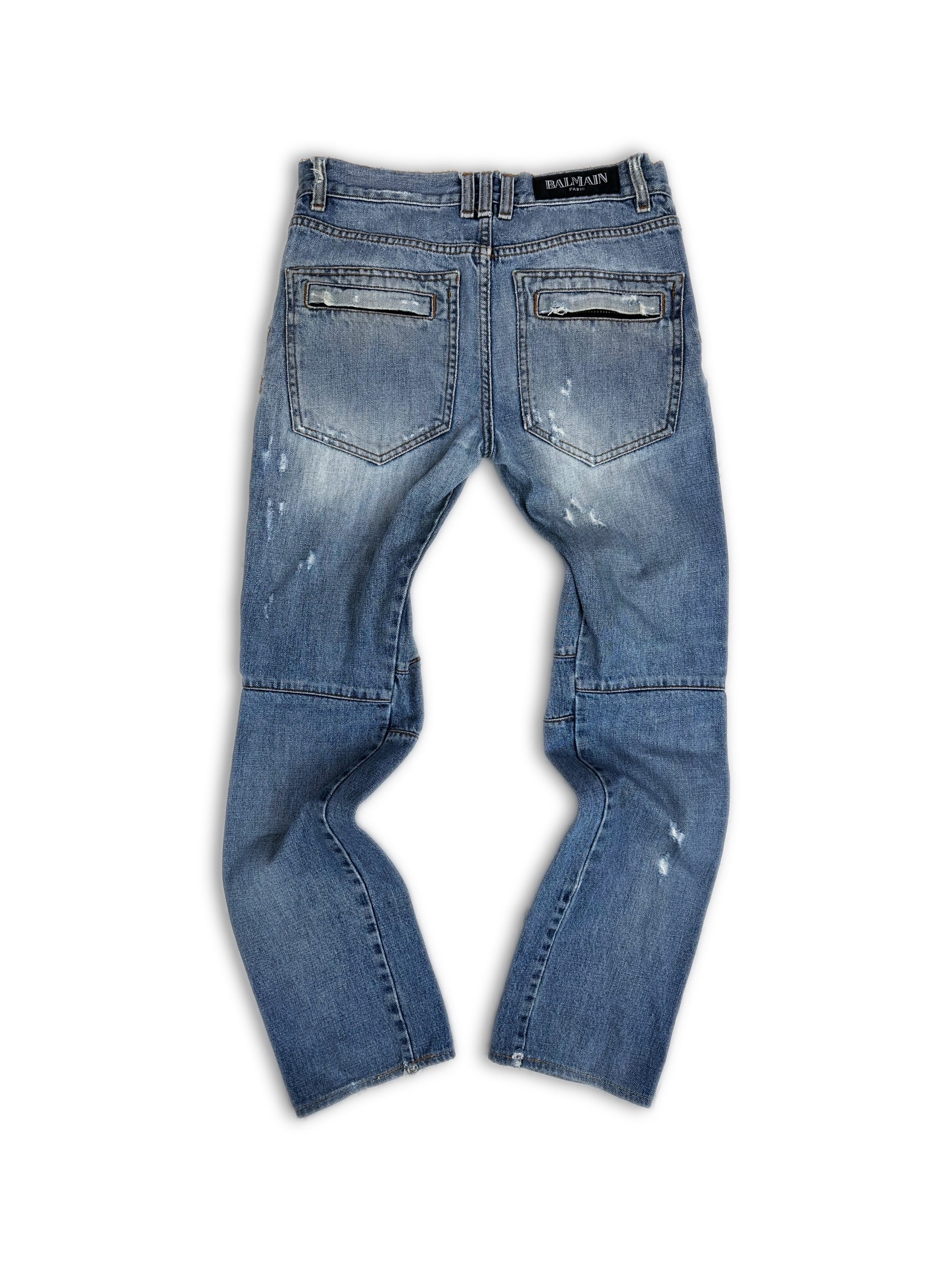 Balmain ‘Gun Holster’ Multi-zip Light Wash Denim