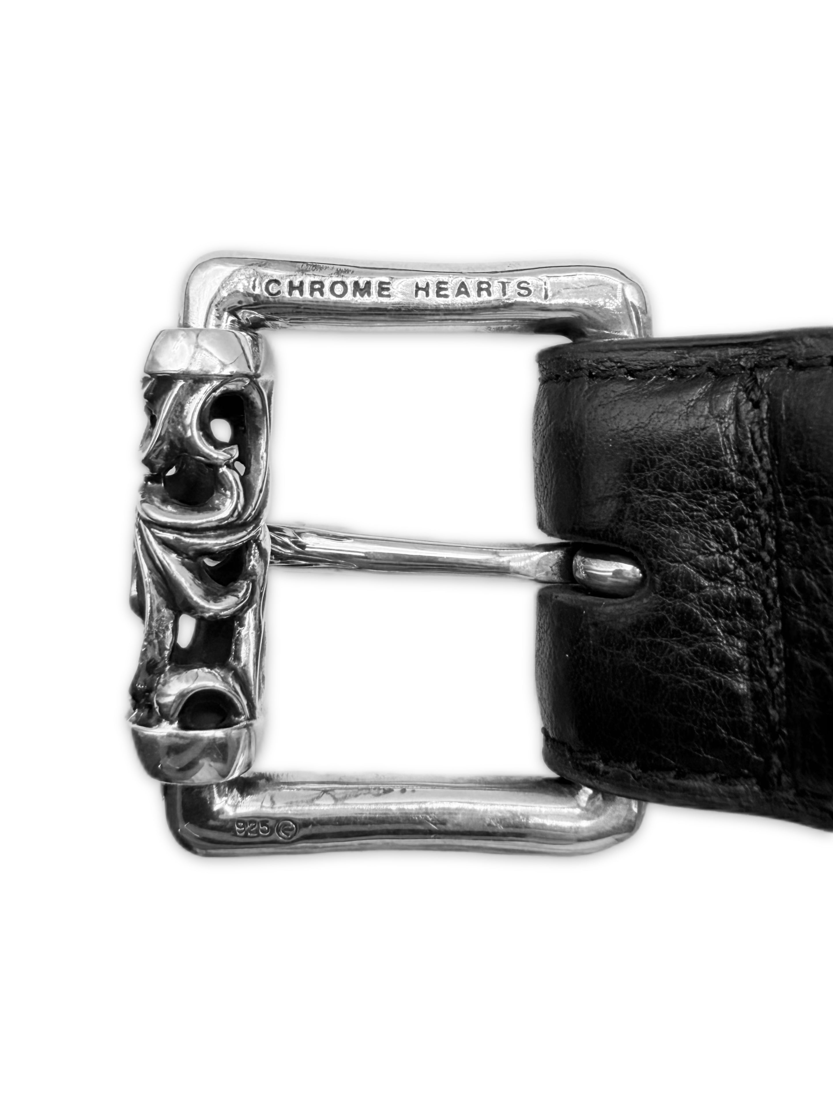 Chrome Hearts Double Roller .925 Silver Black Leather Belt