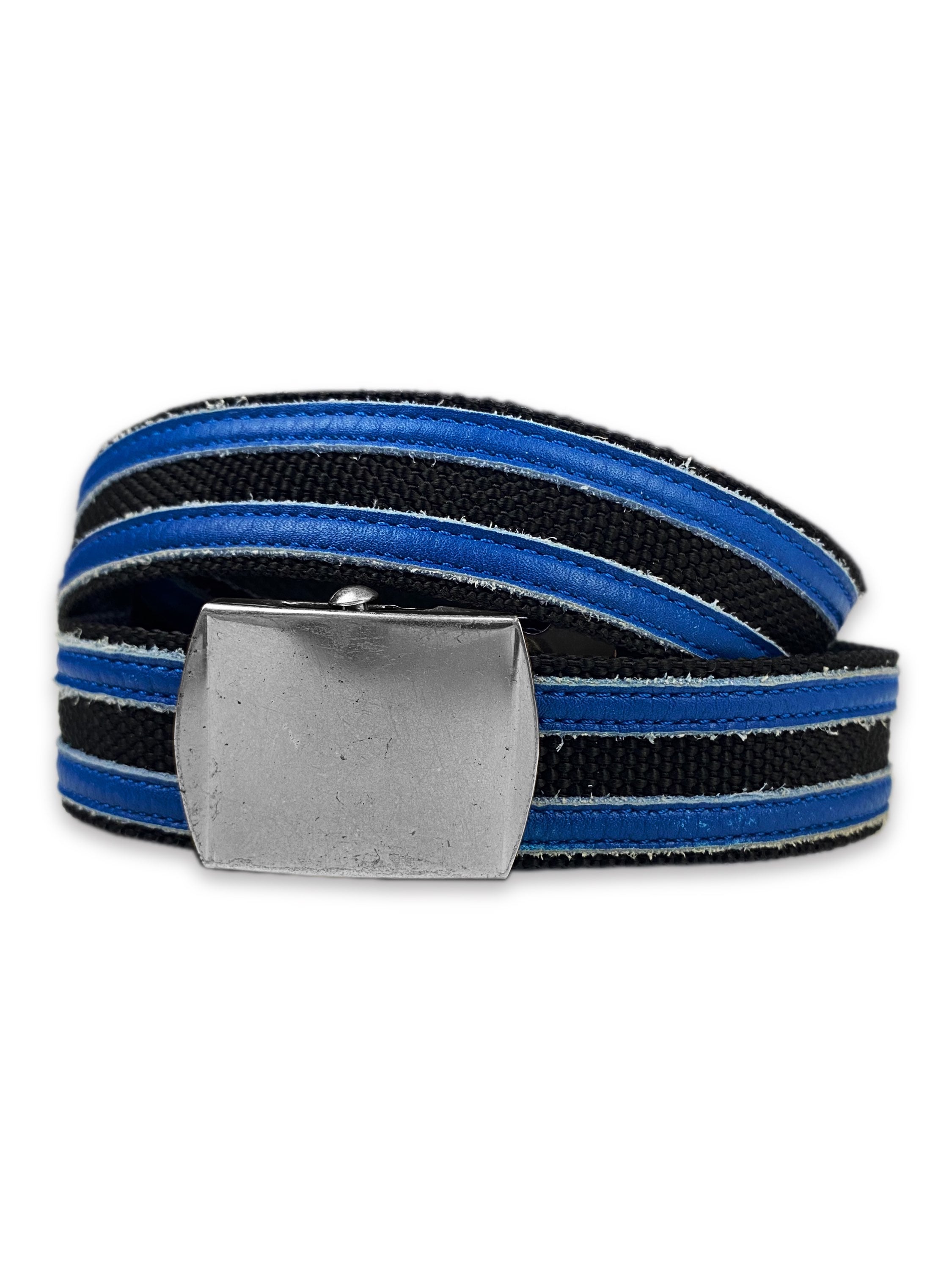 Junya Watanabe Striped Blue Square Buckle Belt