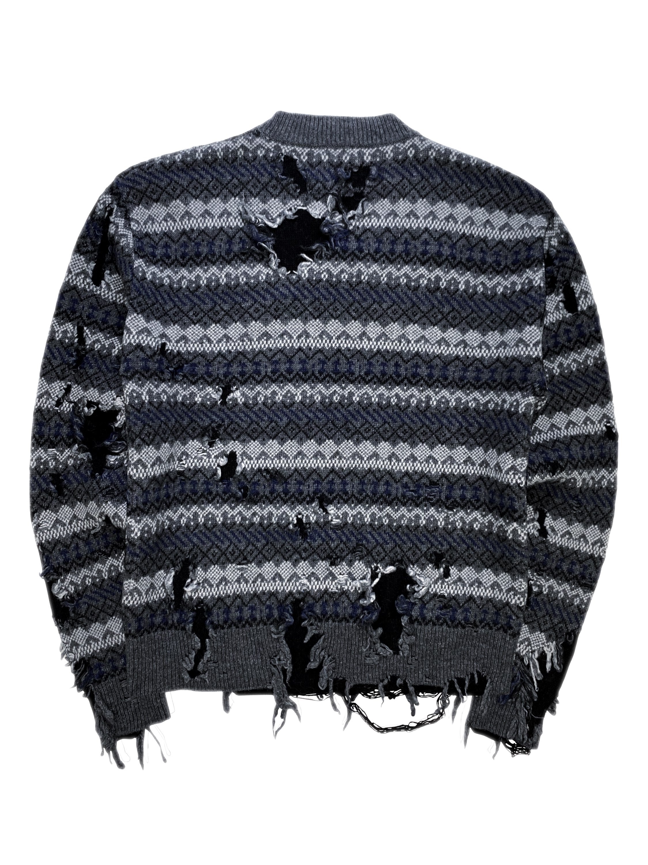 AW21 Balenciaga Fair Isle Destroyed Knitted UN Logo Sweater