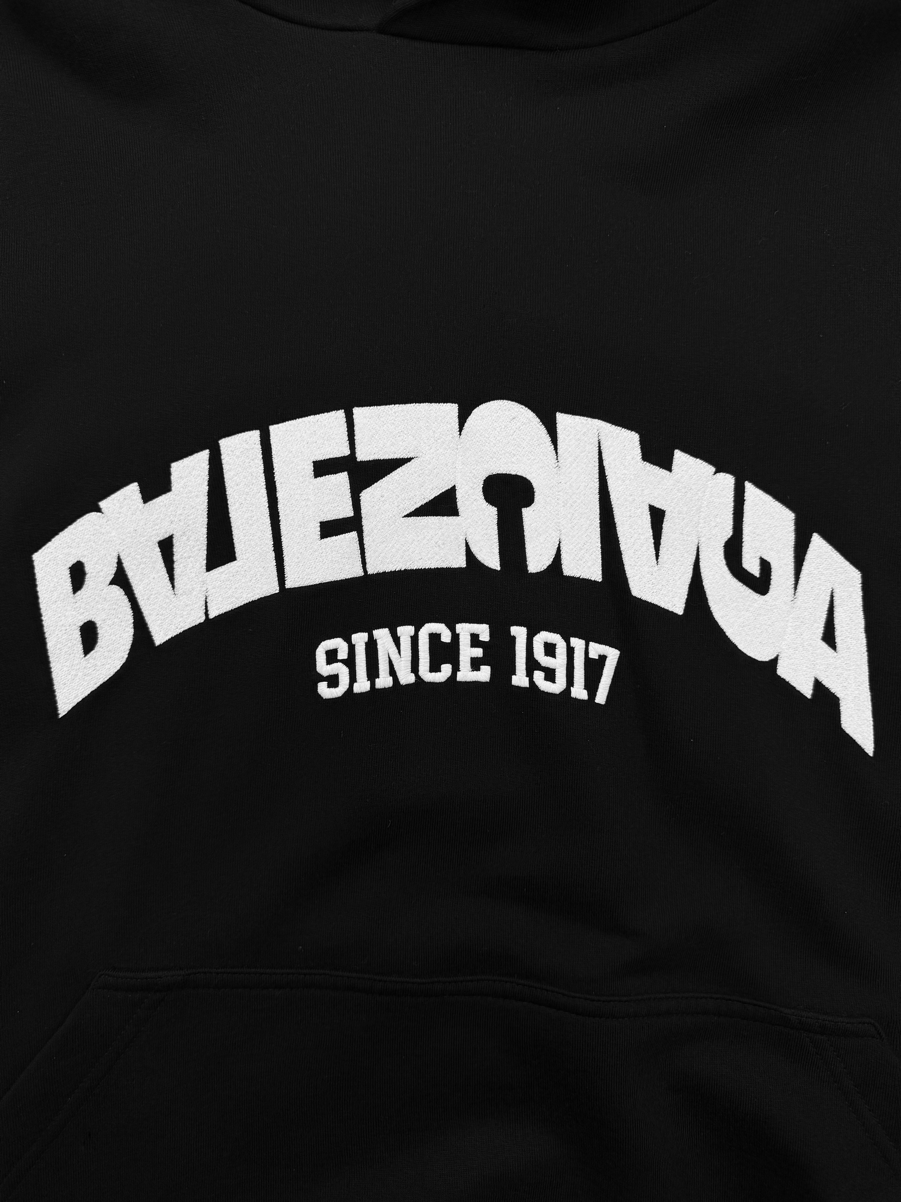 AW23 Balenciaga Collegiate Mirror Logo Black Heavy Weight Hoodie