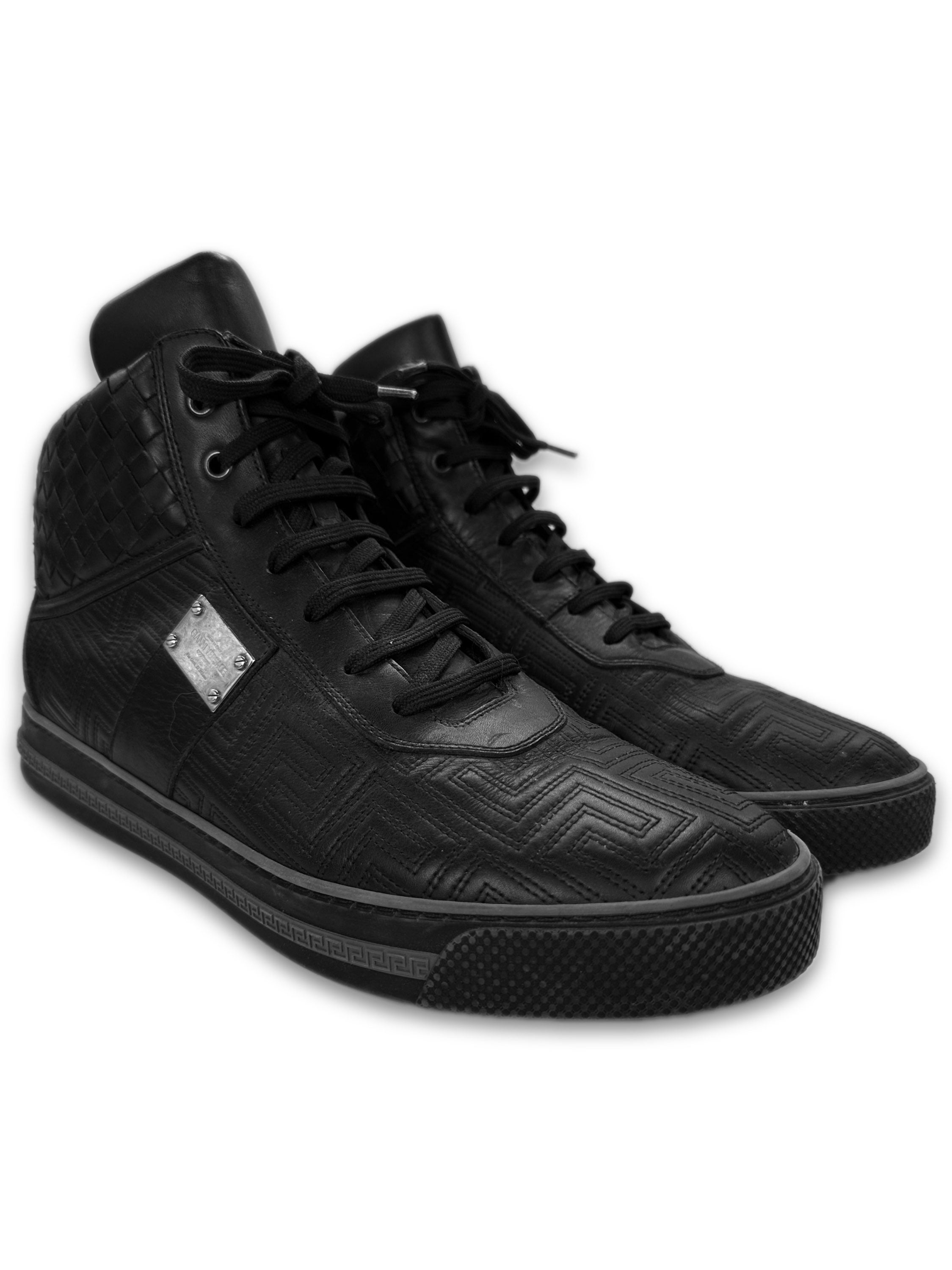 00s Versace Black Medusa Logo Leather Hi-top Sneakers