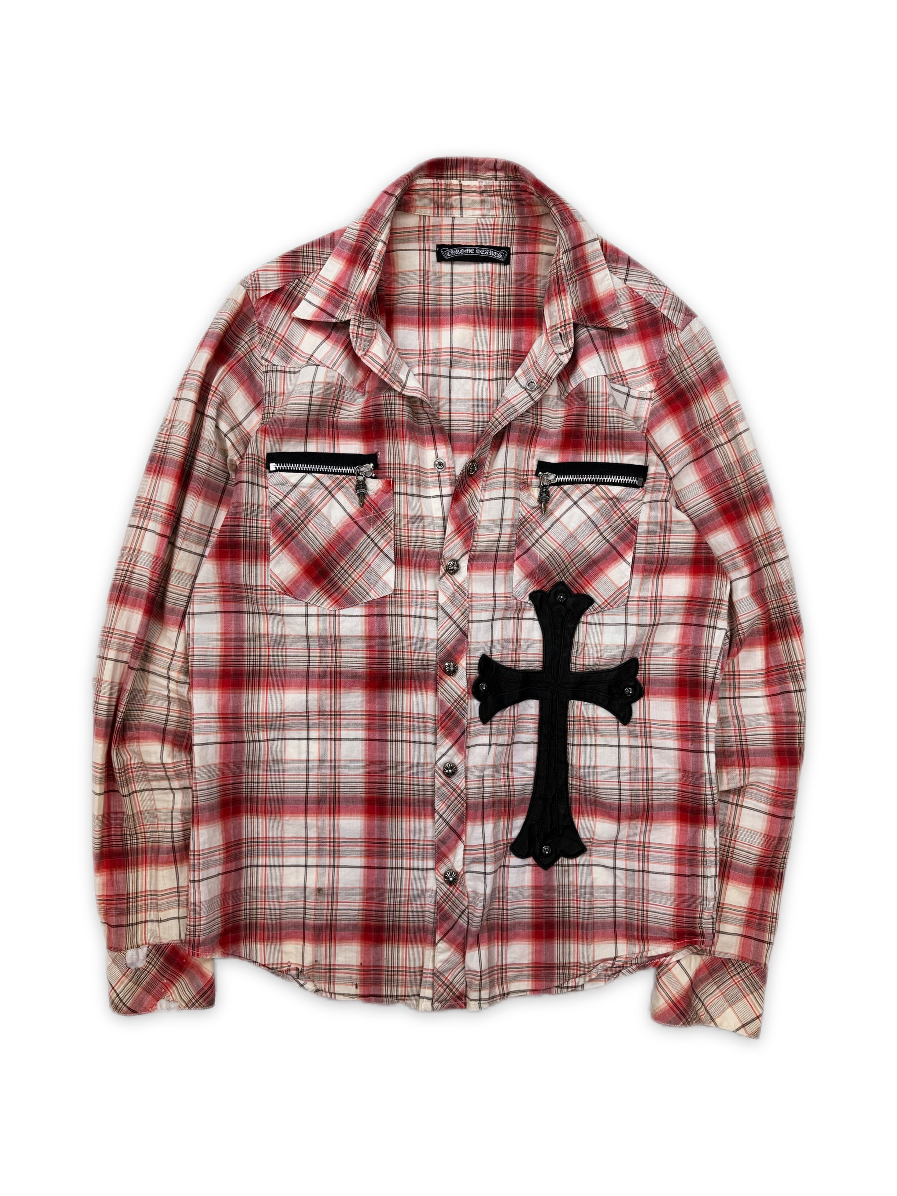 Chrome Hearts Large Cross Patch Leather Button Up Flannel