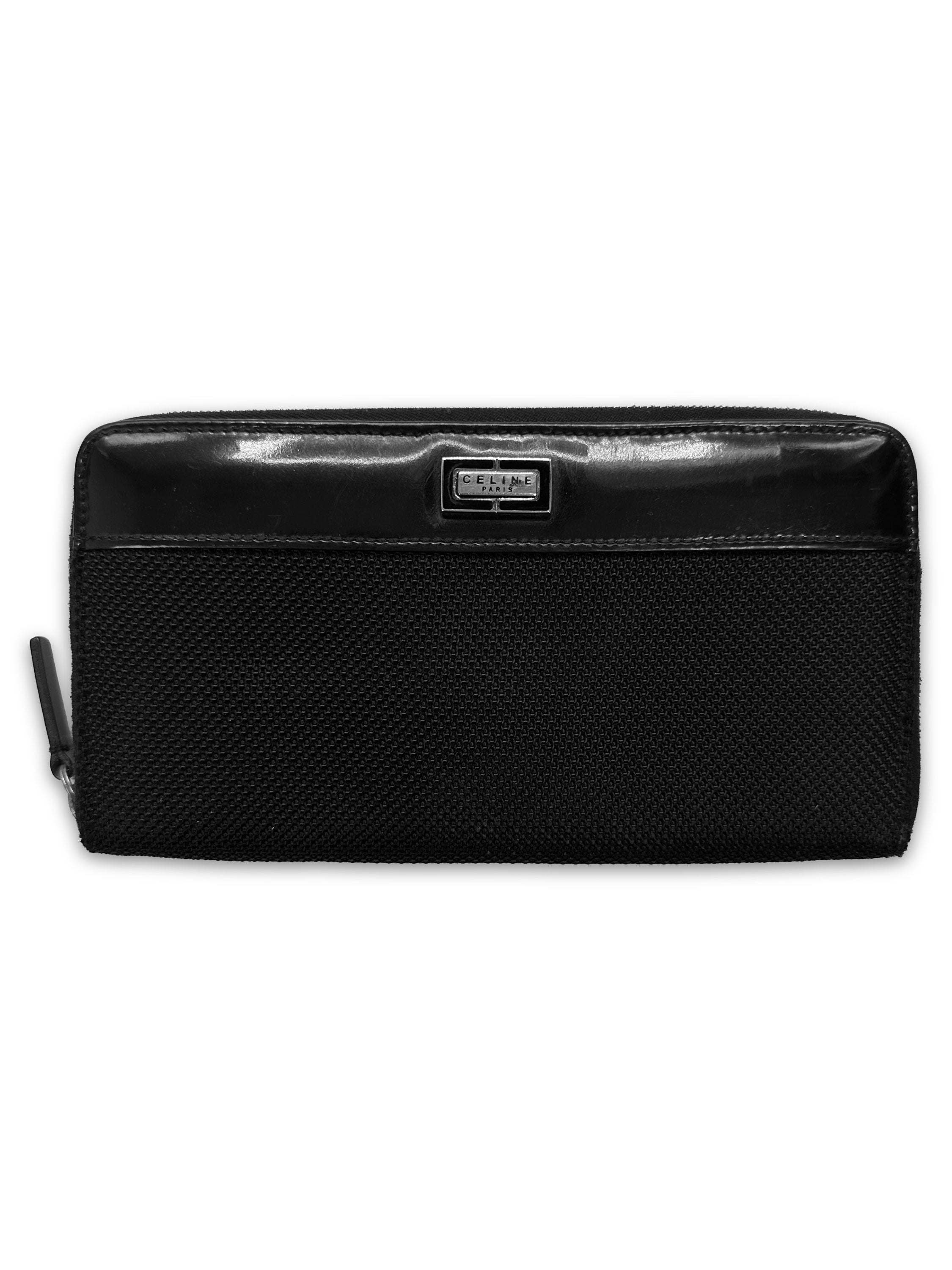 Celine Paris Black Leather Mesh Bifold Long Wallet