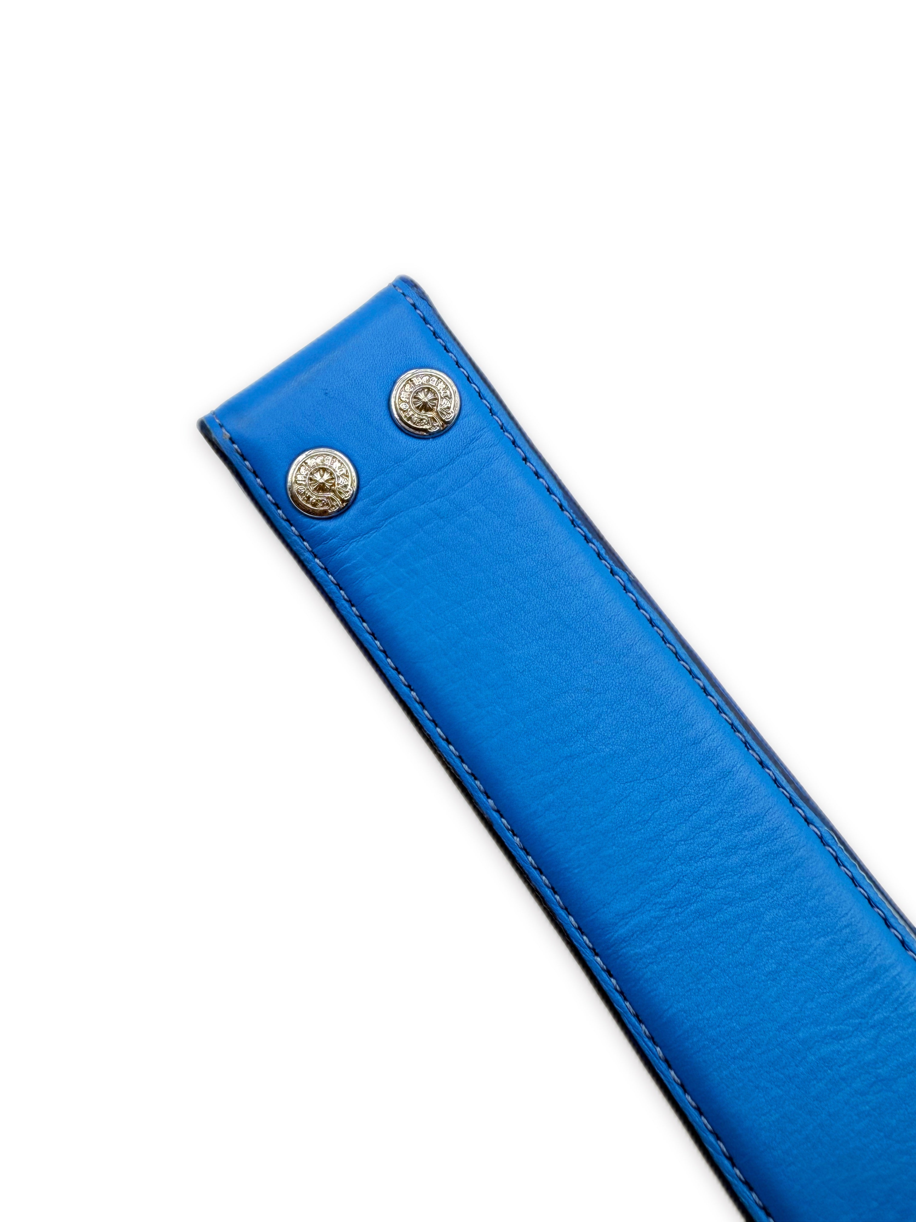 Chrome Hearts Sky Blue Leather Rhodium Belt Strap