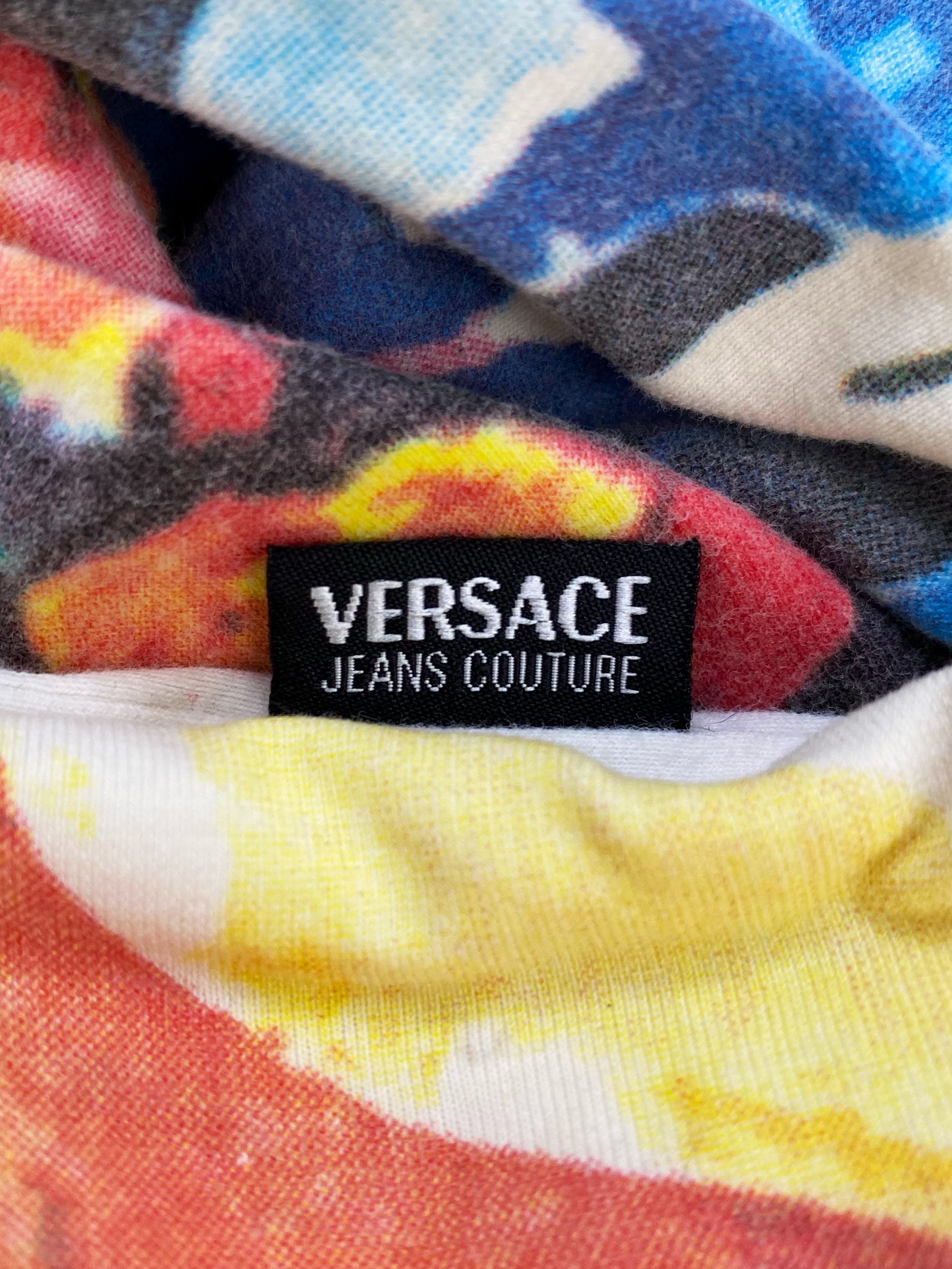 00s Versace Multi Colour Abstract Eye Graphic T-Shirt