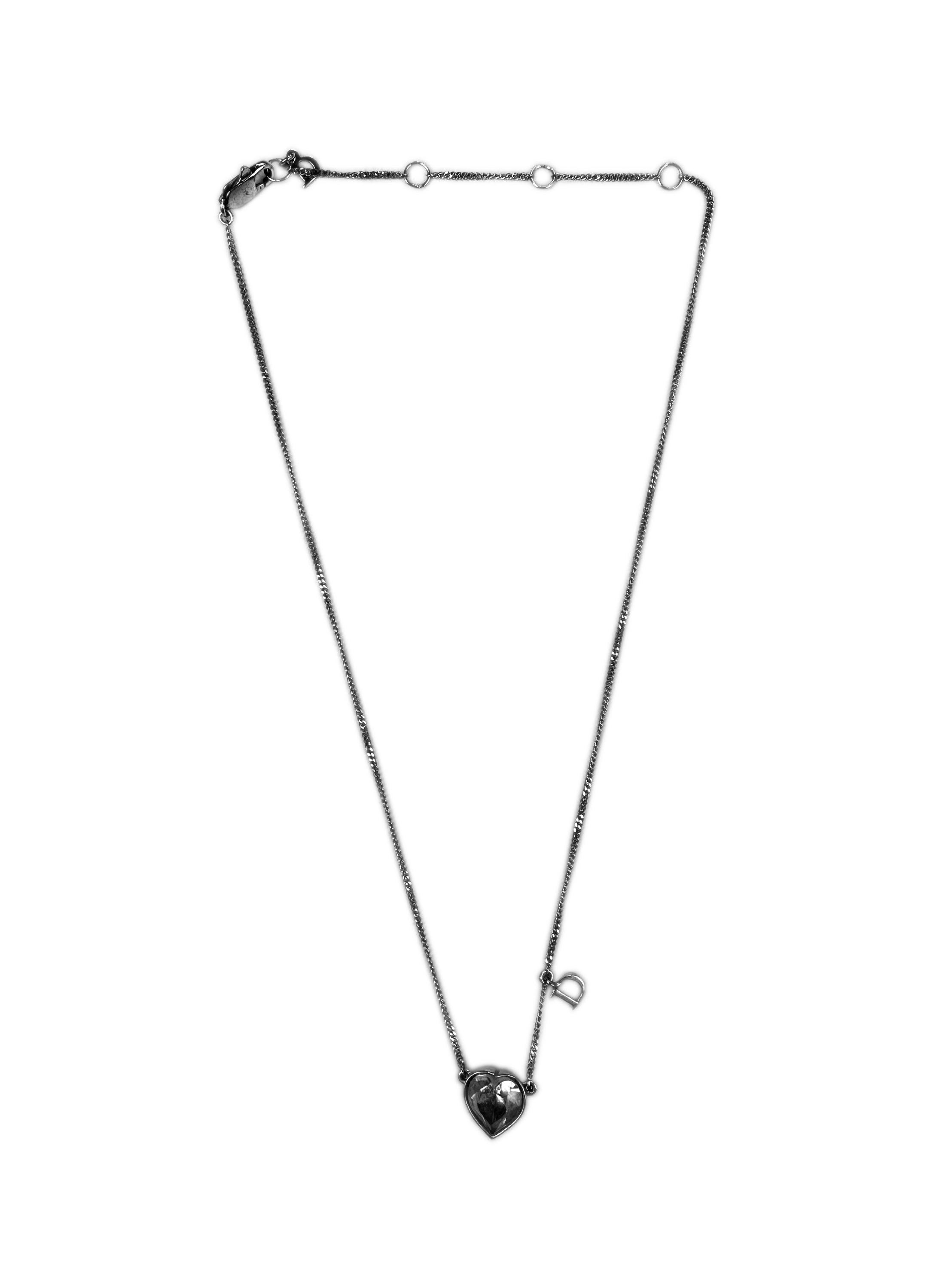 Dior Crystal Heart Pendant Silver Necklace