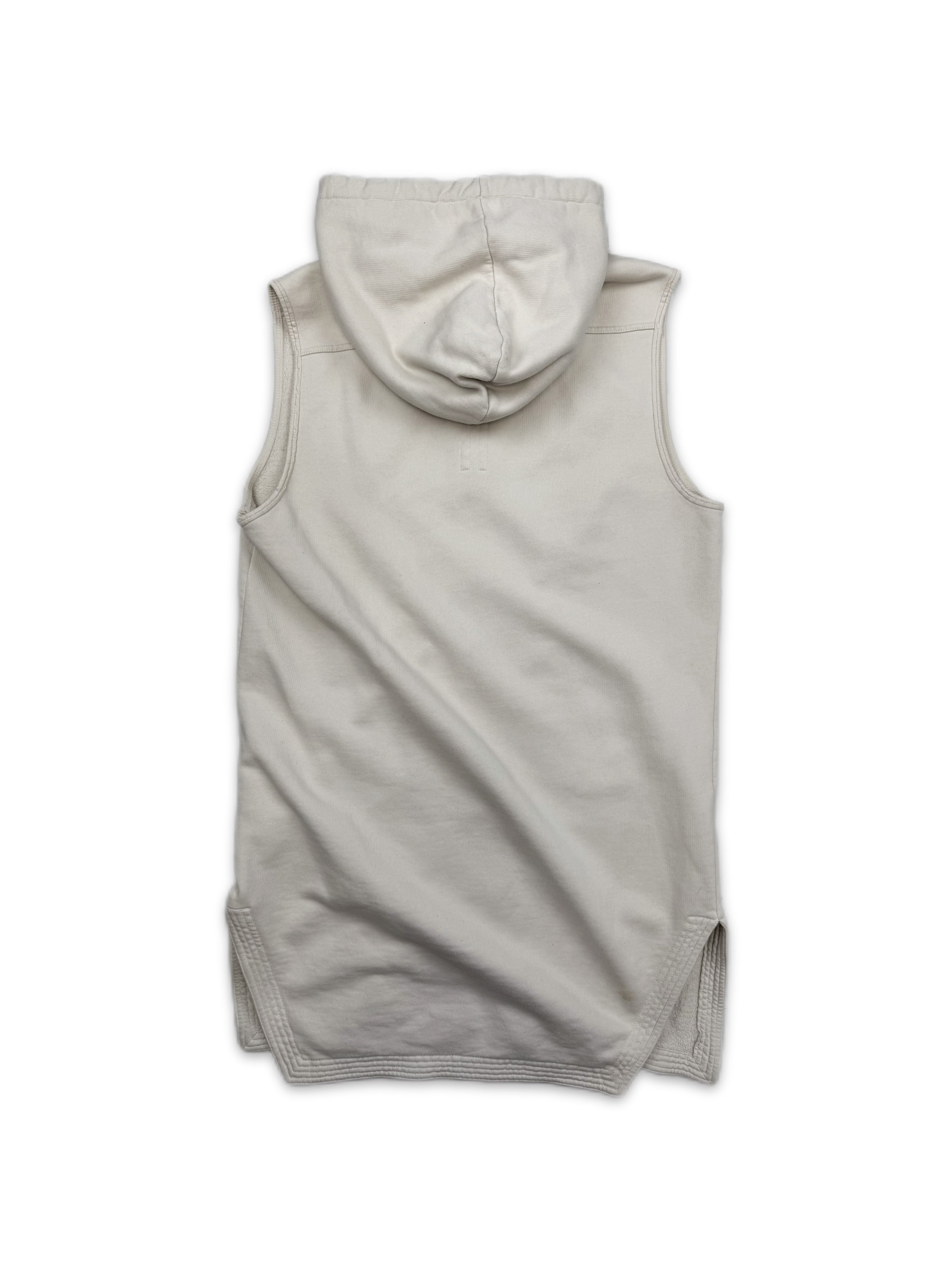 SS16 Rick Owens Sleeveless Full-zip Cream Hoodie