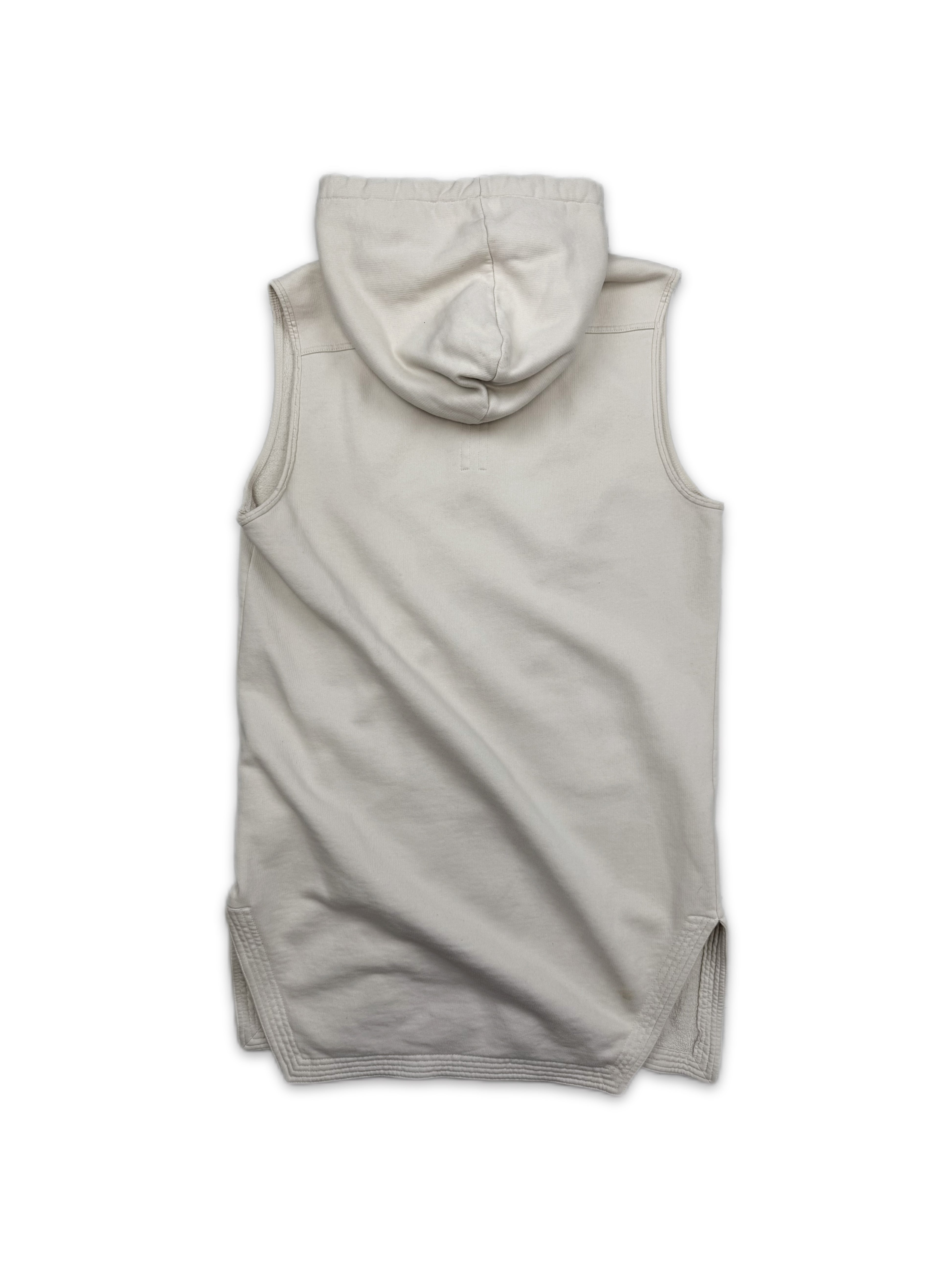SS16 Rick Owens Sleeveless Full-zip Cream Hoodie