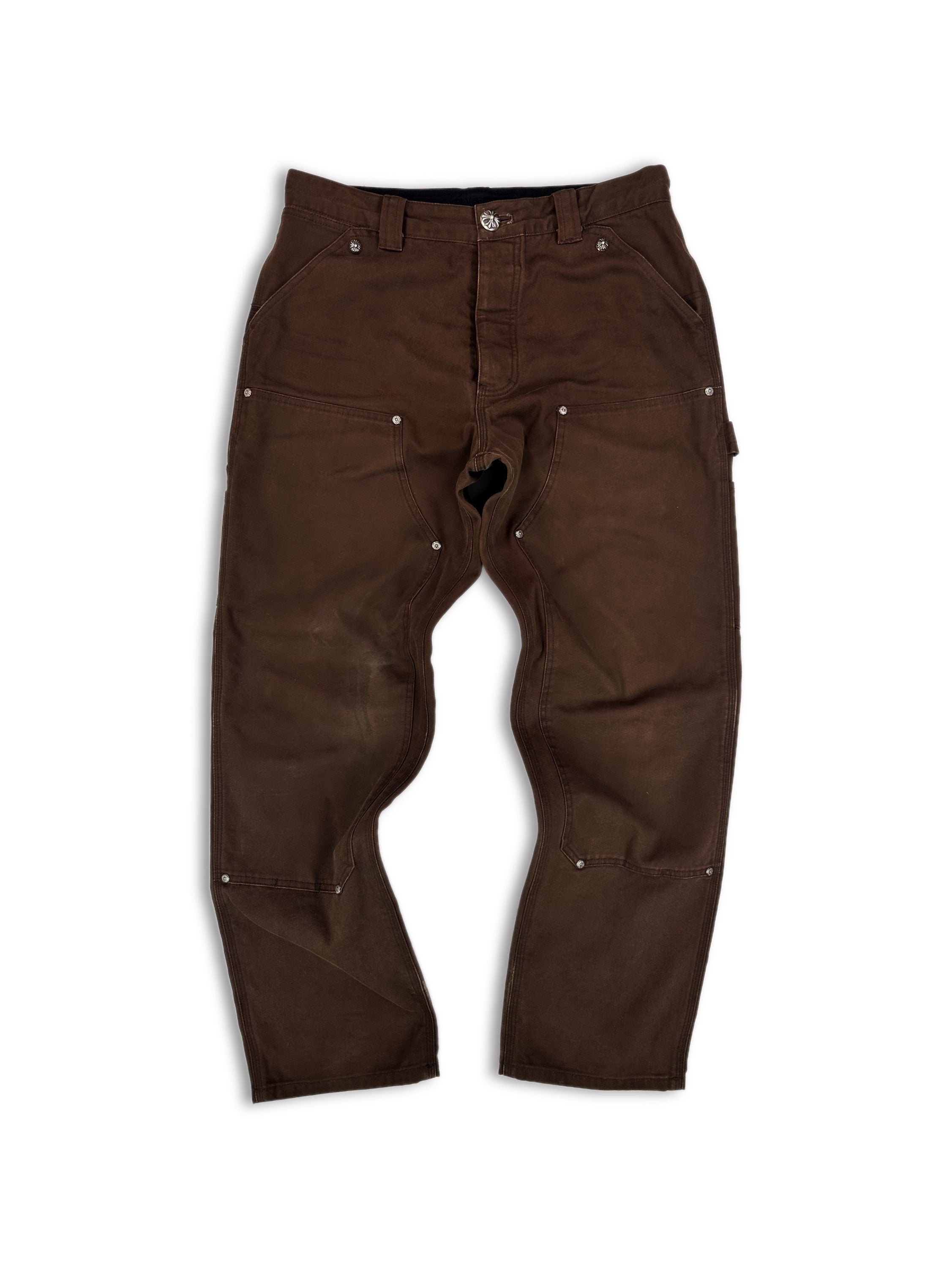 Chrome Hearts Brown ‘Carpenter’ Double Knee Brown .925 Silver Jeans