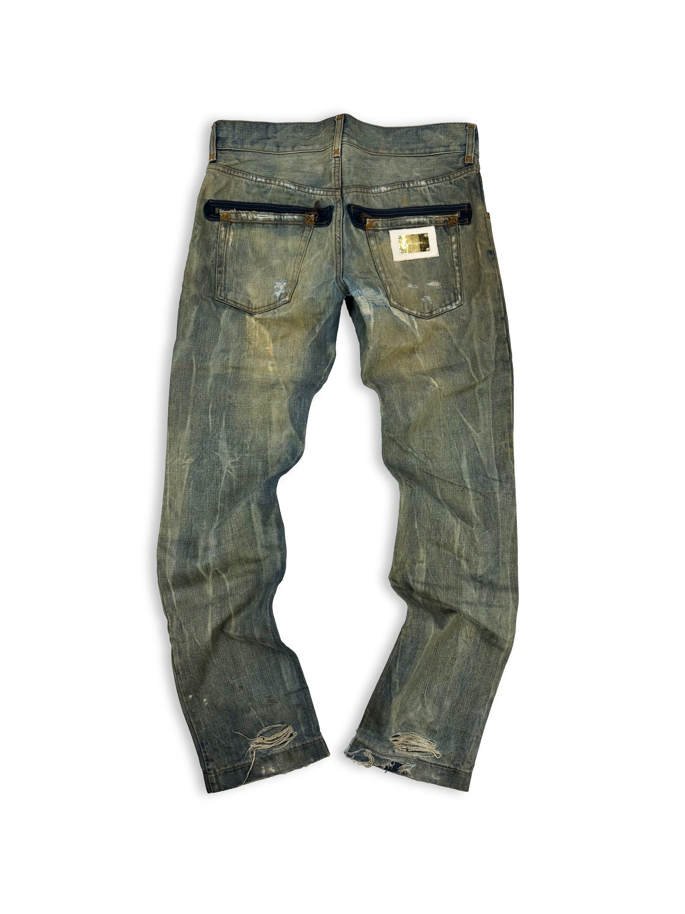 Dolce & Gabbana Double Zipper Washed Distressed Denim