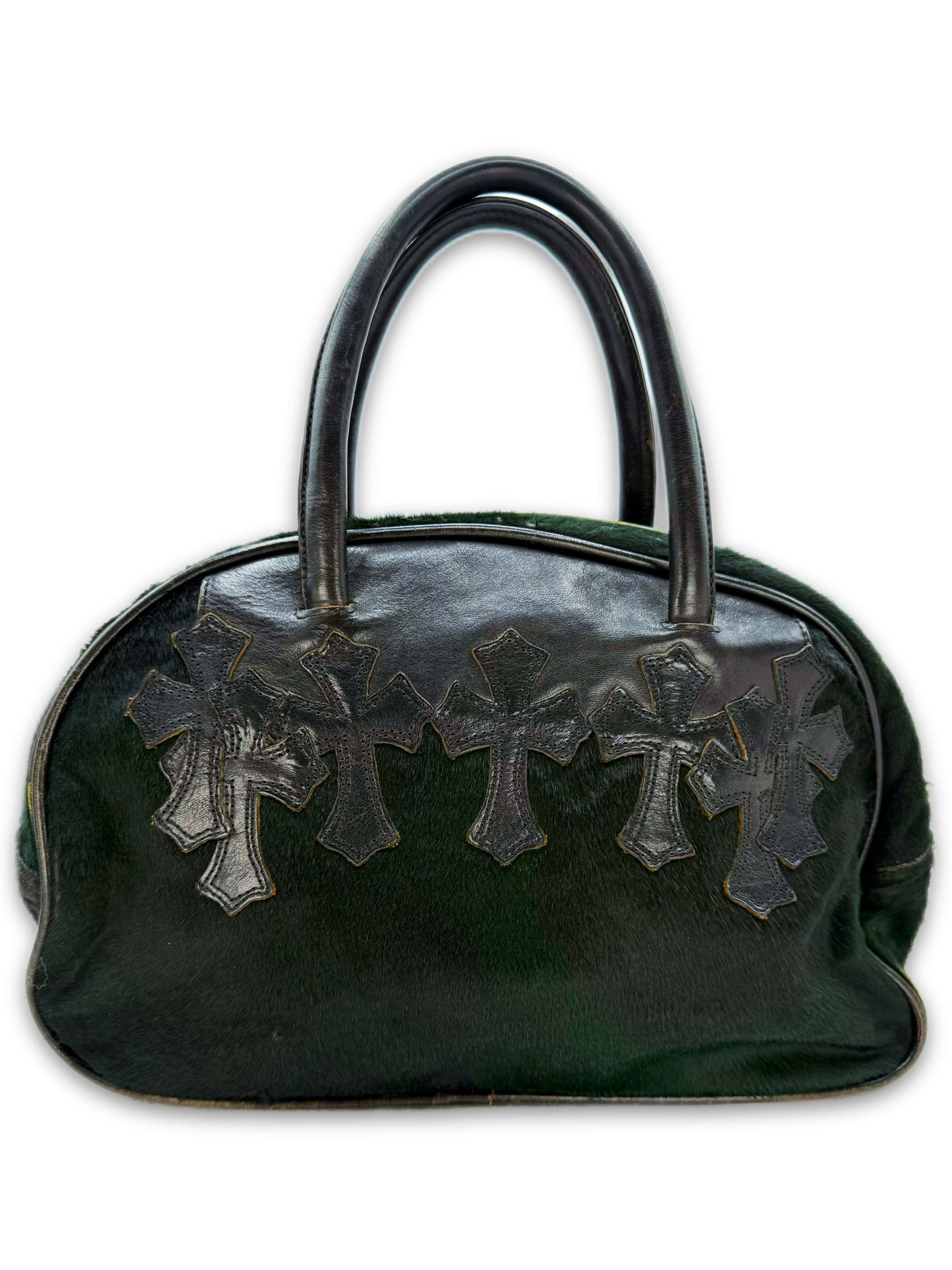 Chrome Hearts Pony Fur 14 Cross Patch Leather Gym Bowling Bag