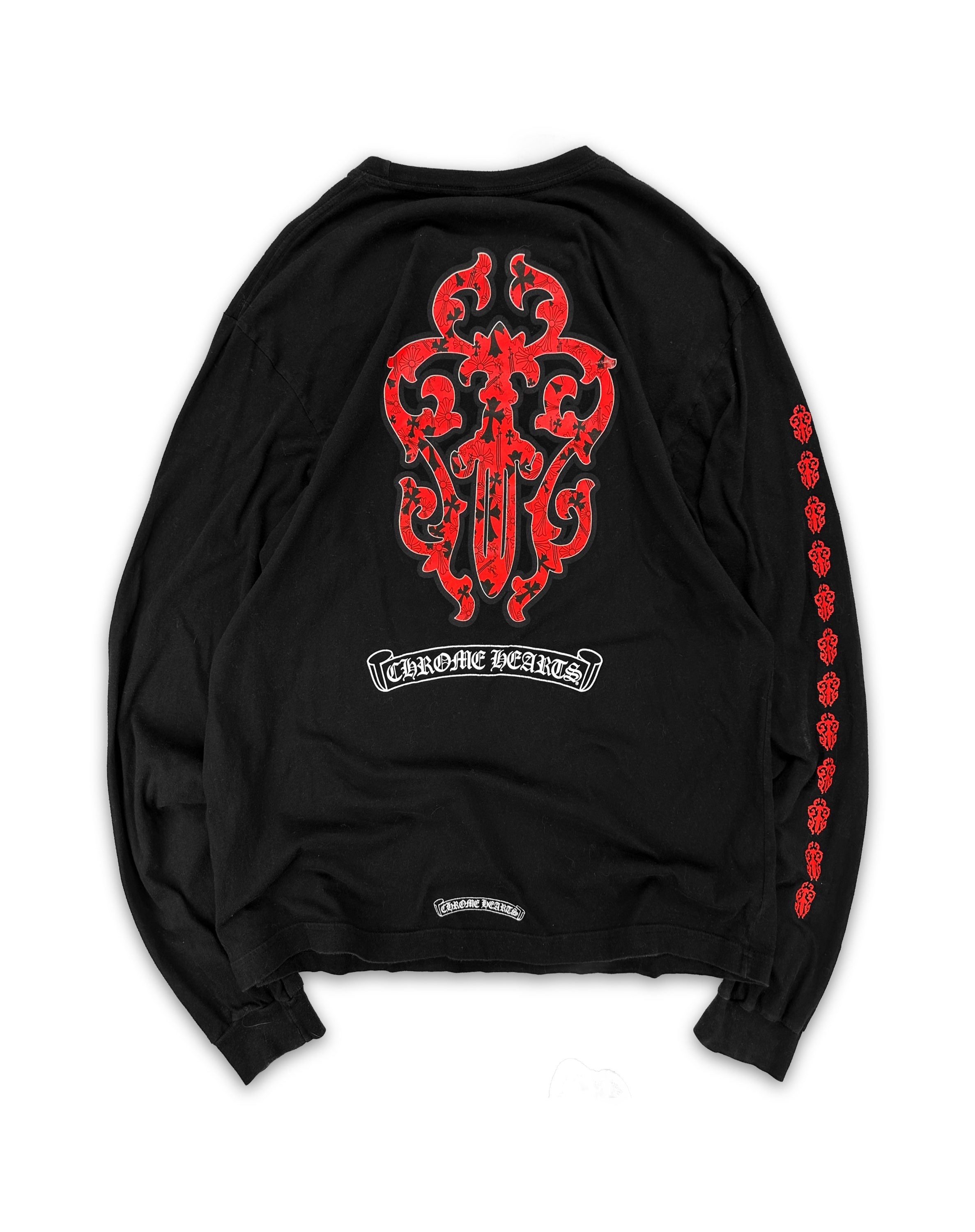 Chrome Hearts Red ‘Dagger’ Motif Cross Spell Out Long Sleeve Shirt